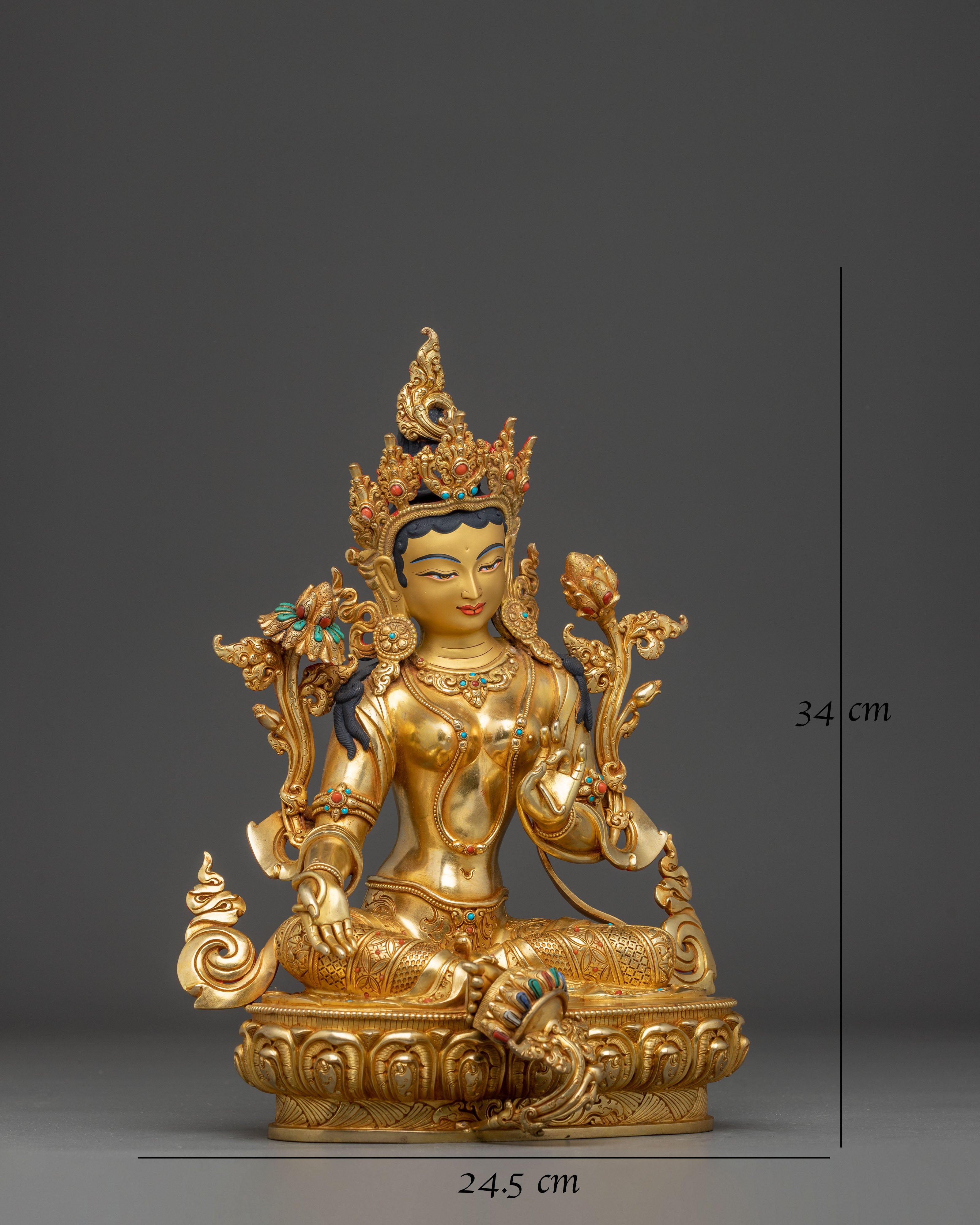 Mother Green Tara Golden Handmade Statue | Shyama Tara Sculpture