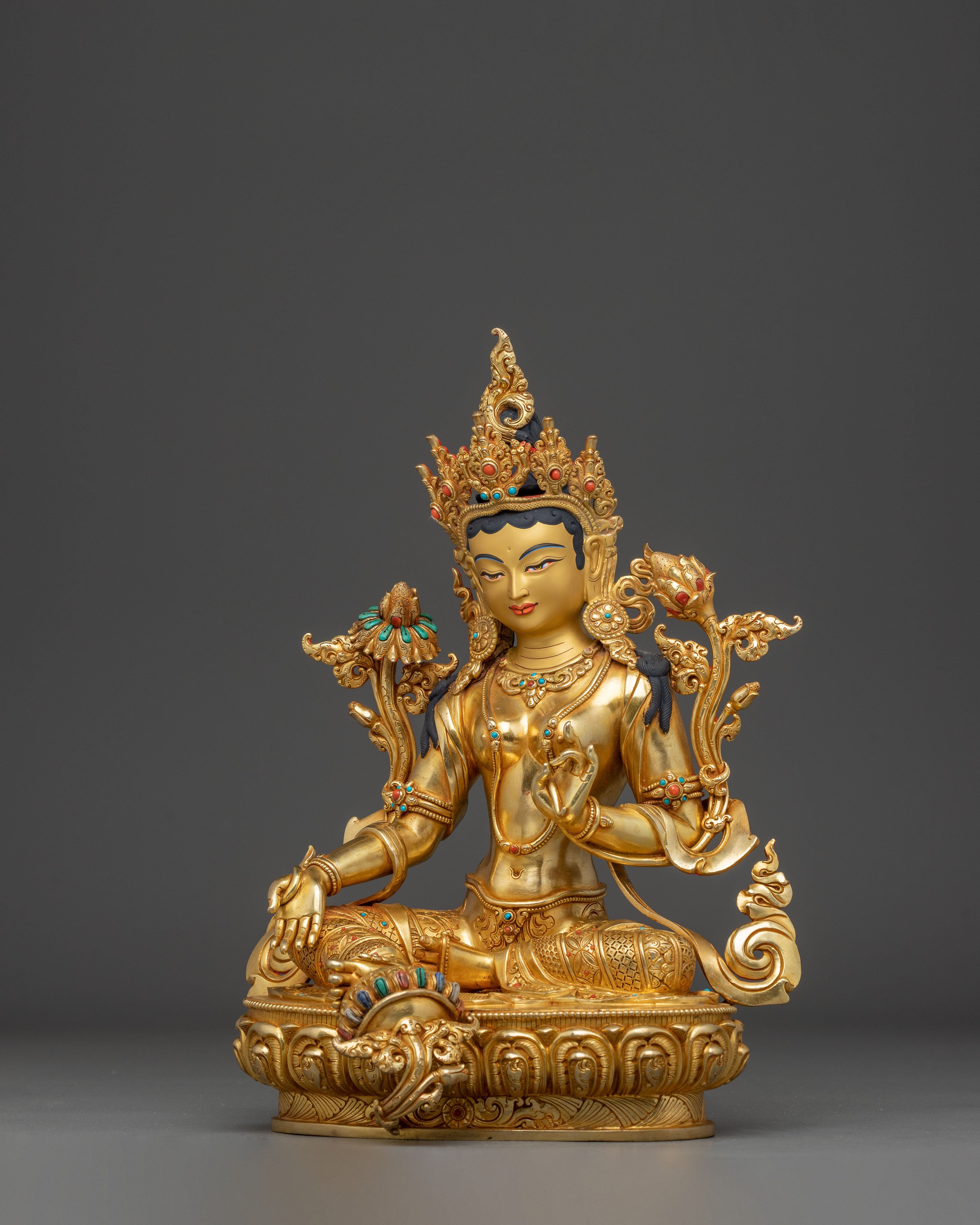 Mother Green Tara Golden Handmade Statue | Shyama Tara Sculpture