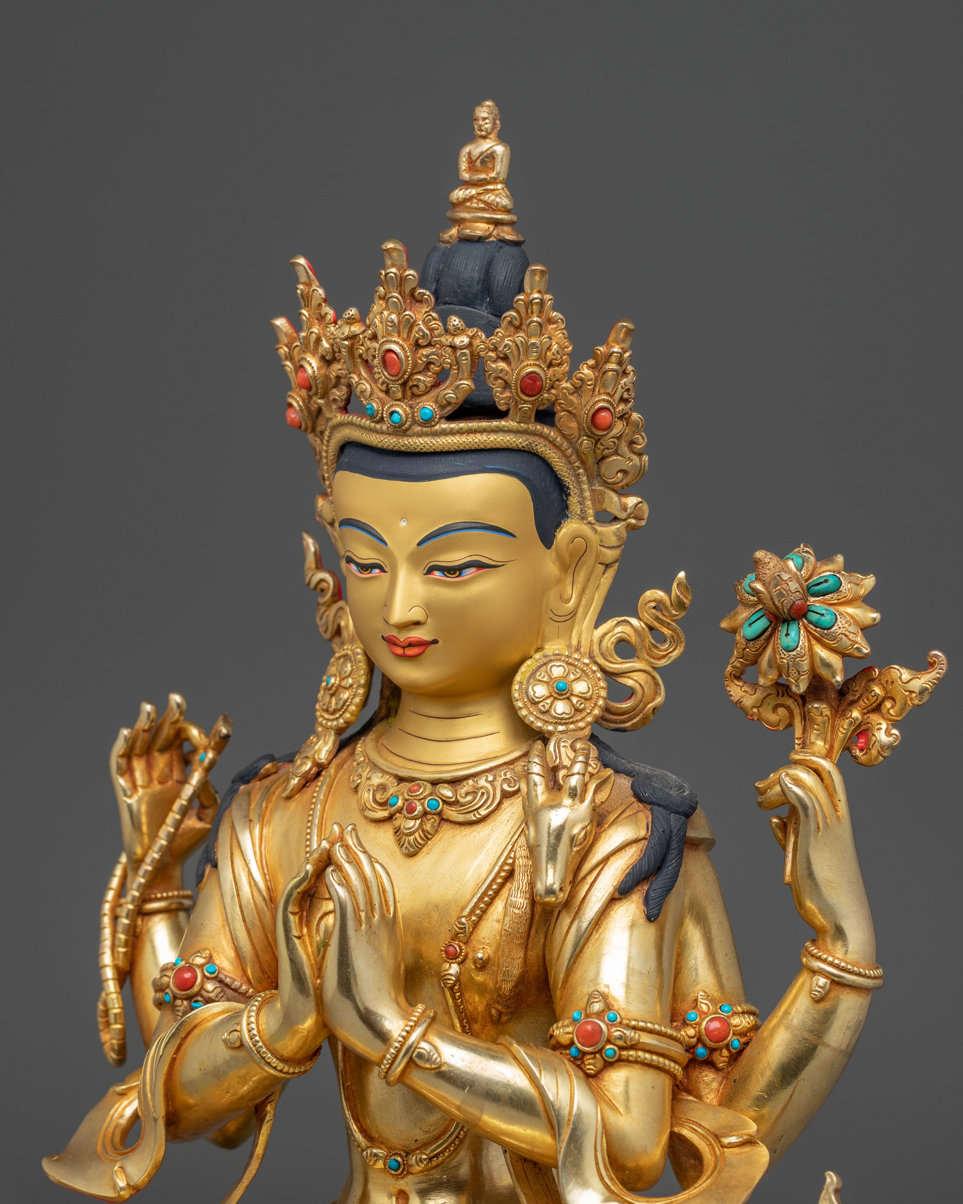 Golden Handmade Statue of Bodhisattva Chenrezig