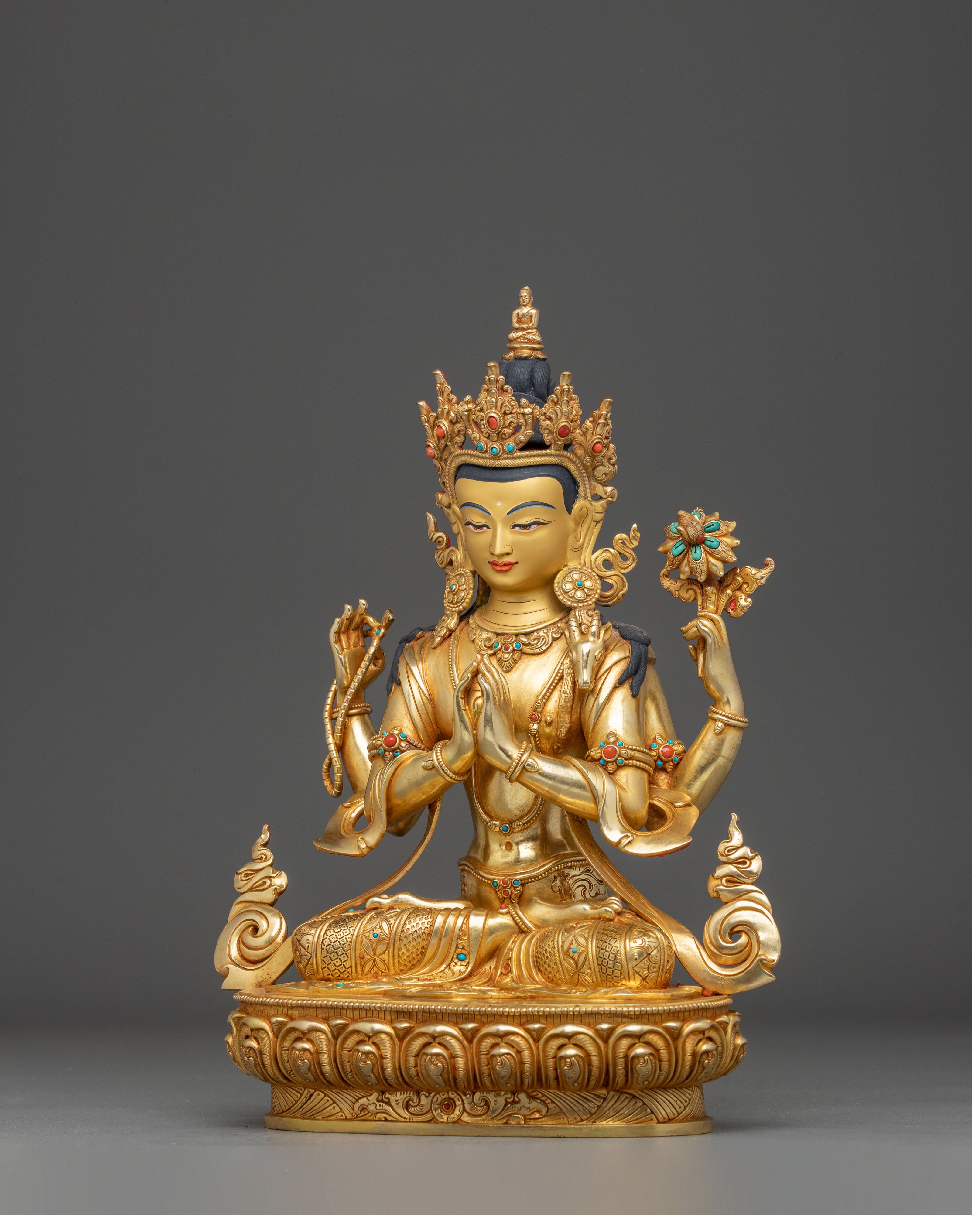 Golden Handmade Statue of Bodhisattva Chenrezig