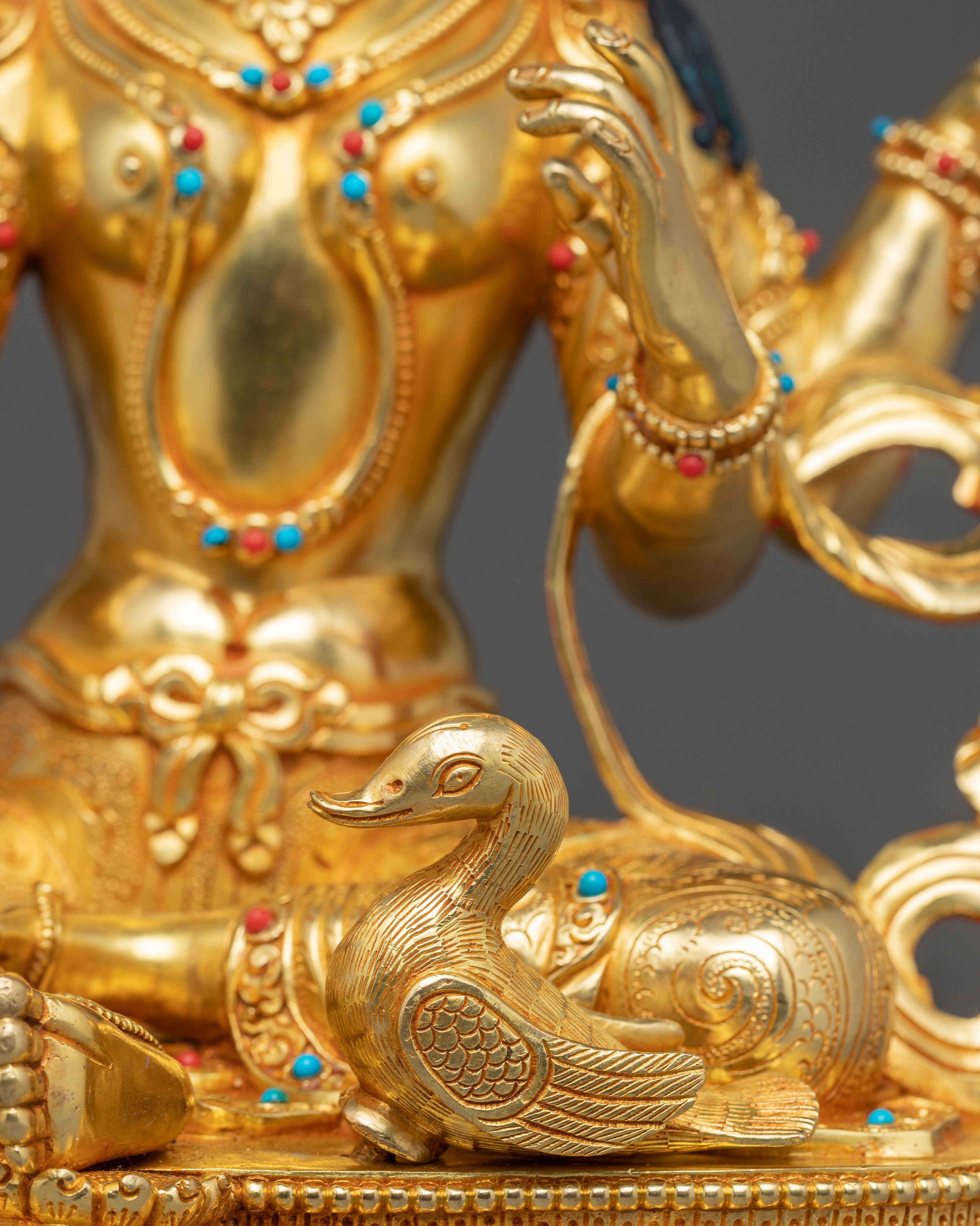 13.2 Inch Golden Saraswati Statue | Goddess of Knowledge