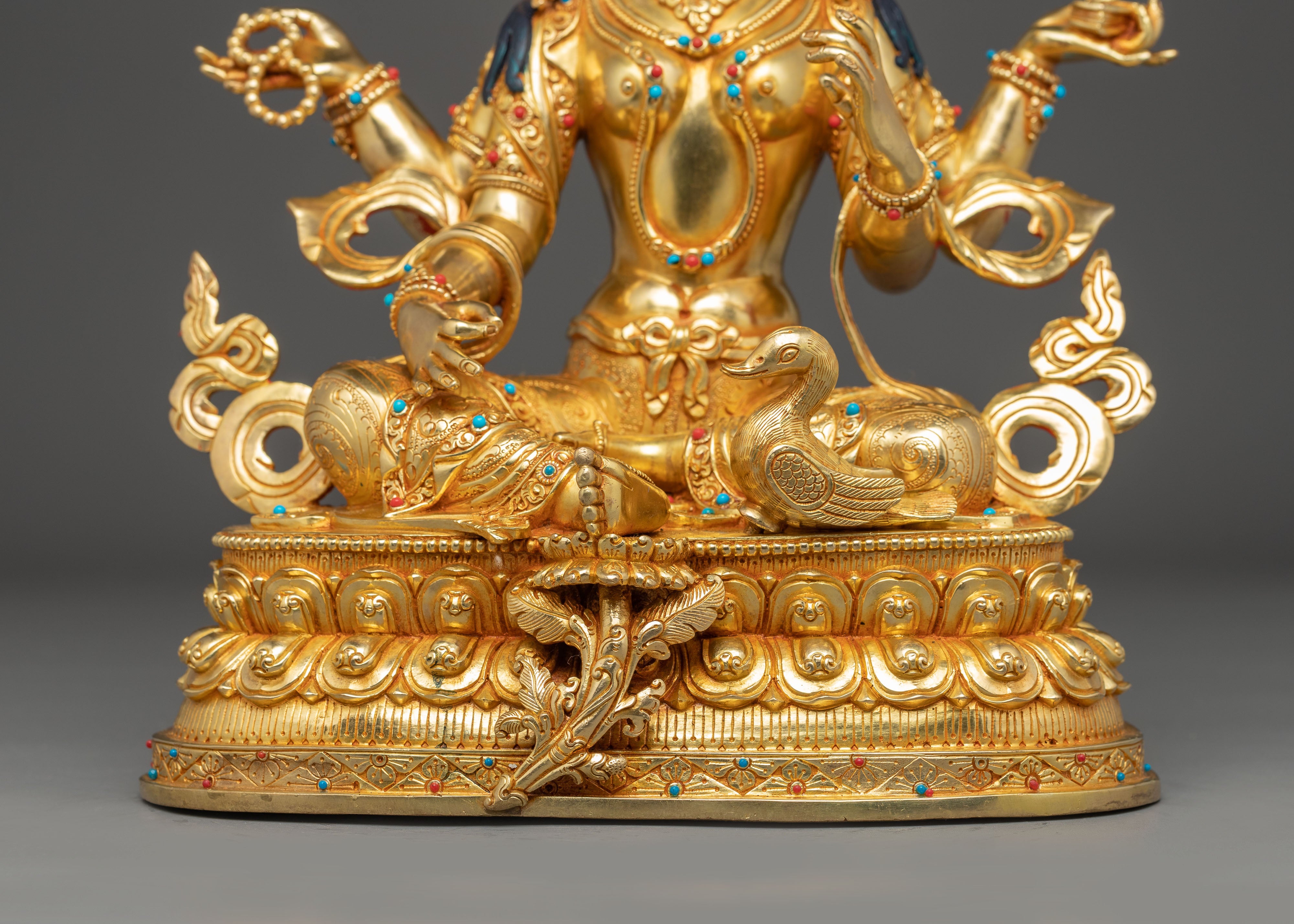 13.2 Inch Golden Saraswati Statue | Goddess of Knowledge