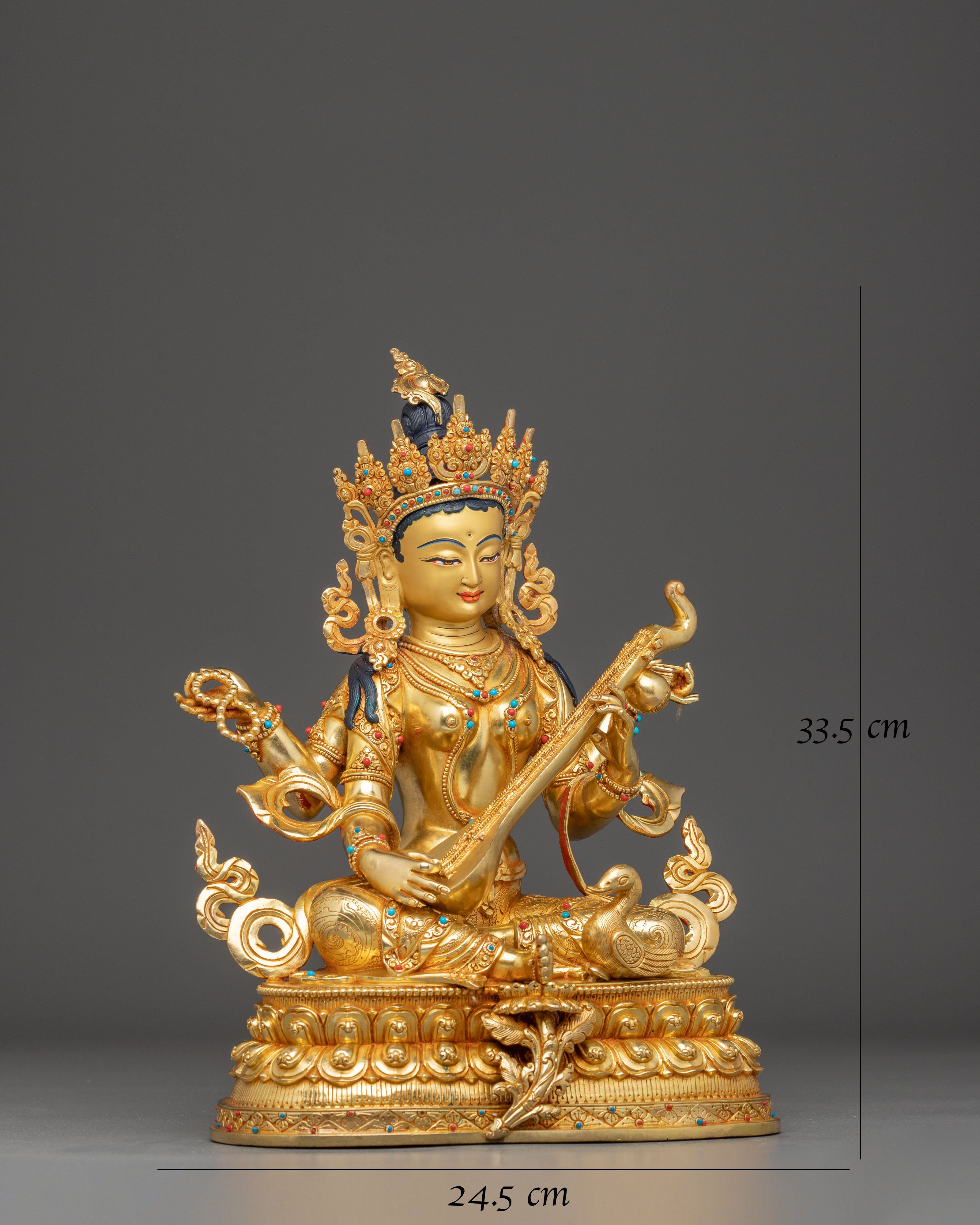13.2 Inch Golden Saraswati Statue