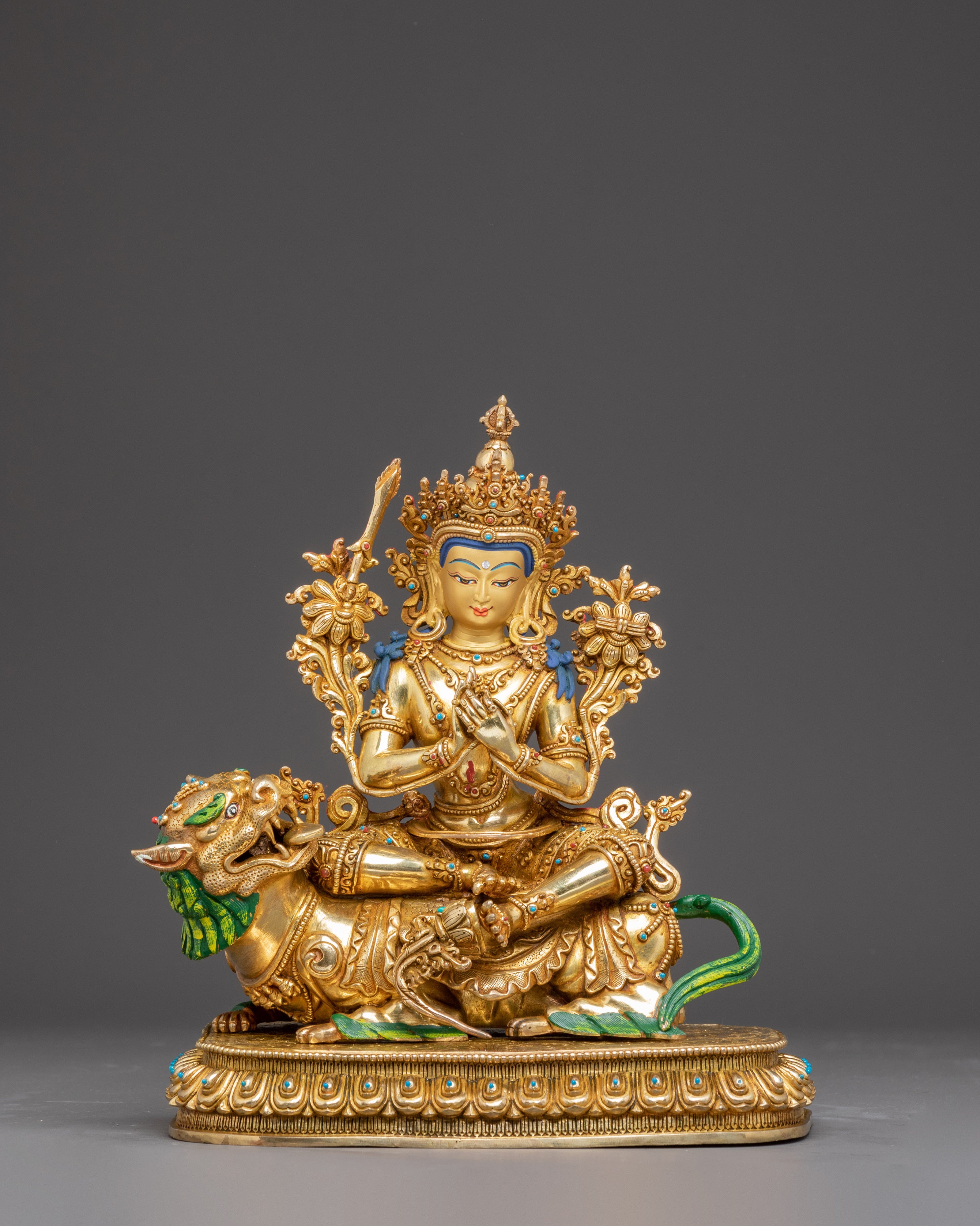 Golden Statue of Simhanada Manjushri | Manifestation of Manjushri