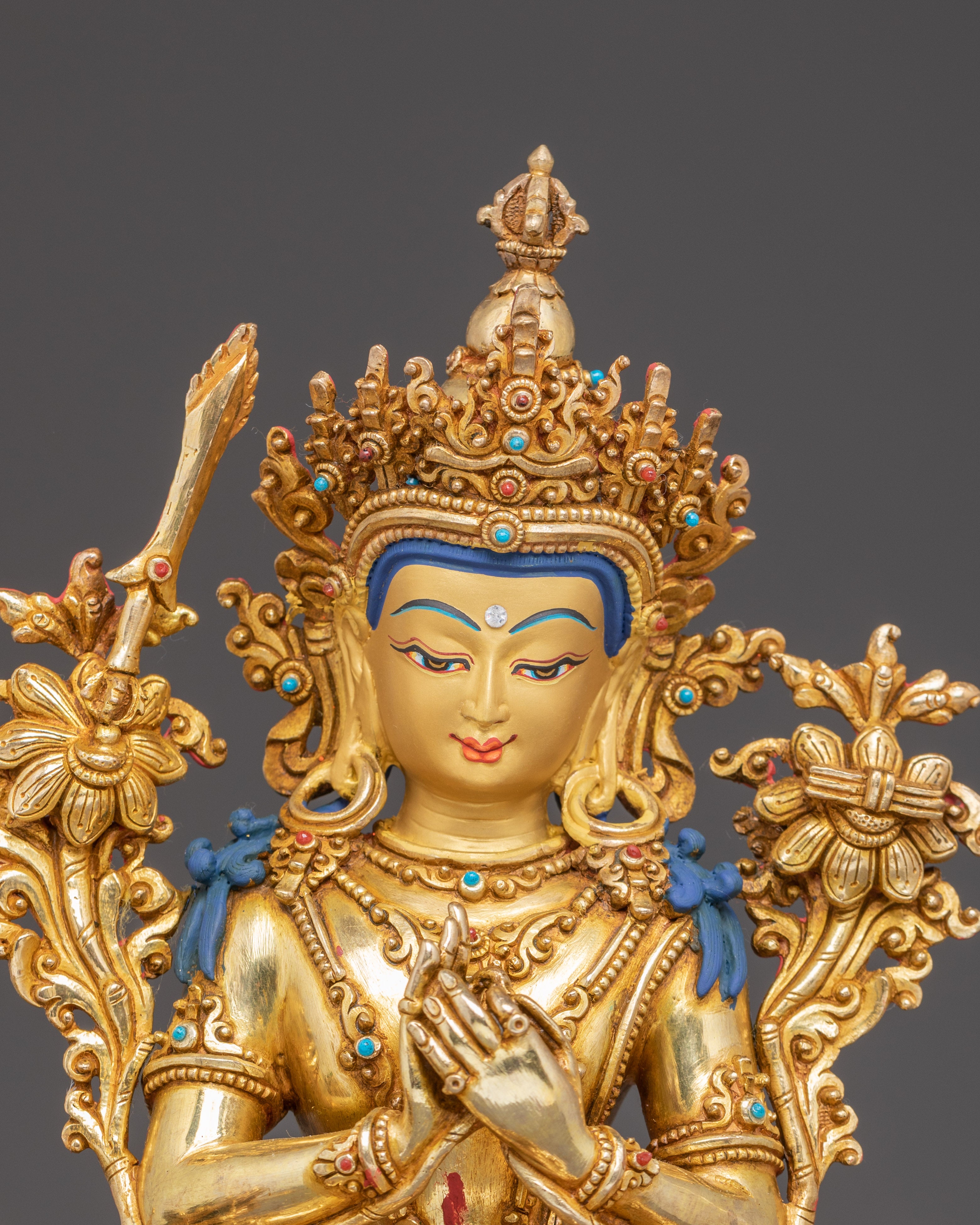 Golden Statue of Simhanada Manjushri | Manifestation of Manjushri