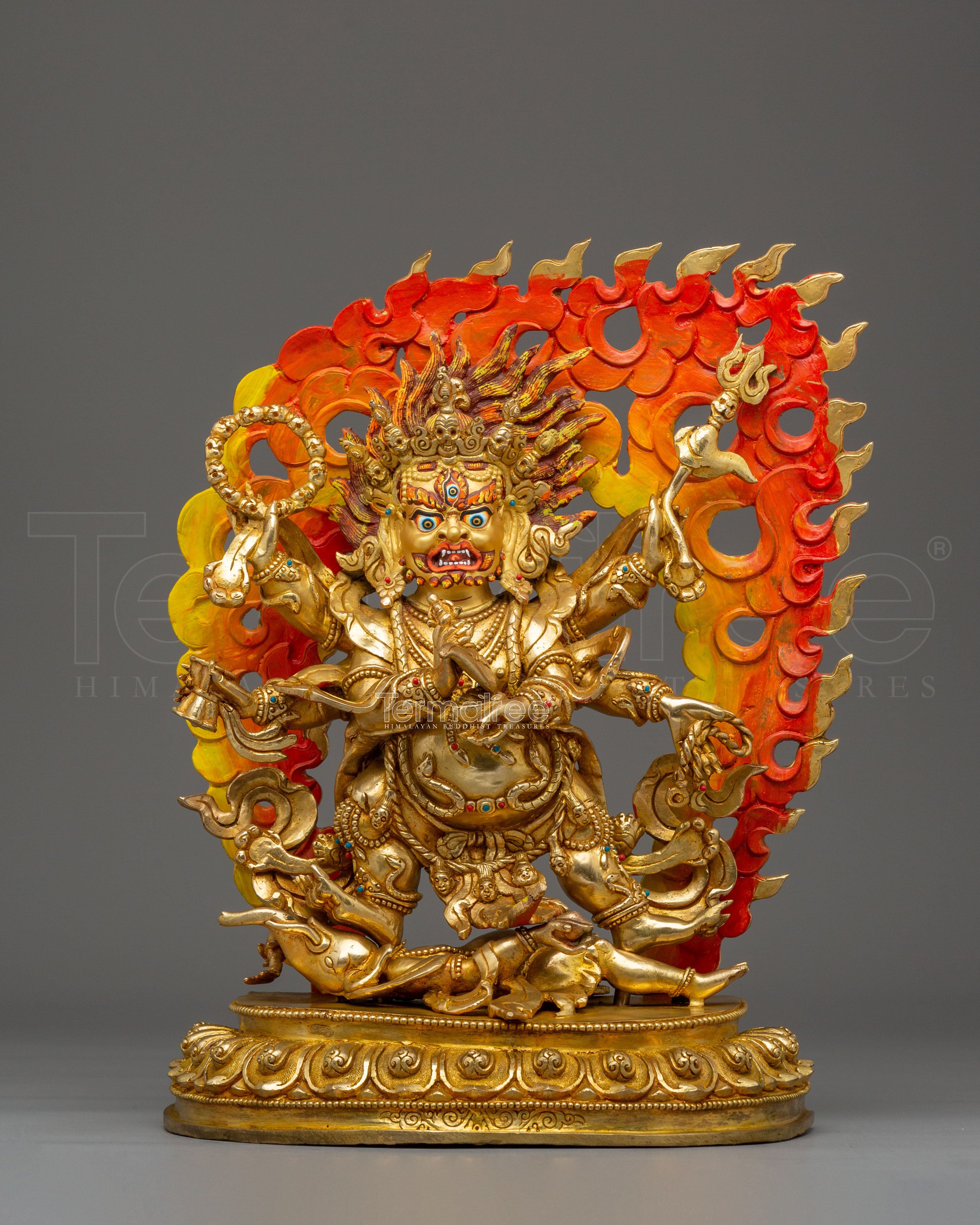 Wrathful Deity Six-Armed Mahakala Statue | Traditional Himalayan Sculpture