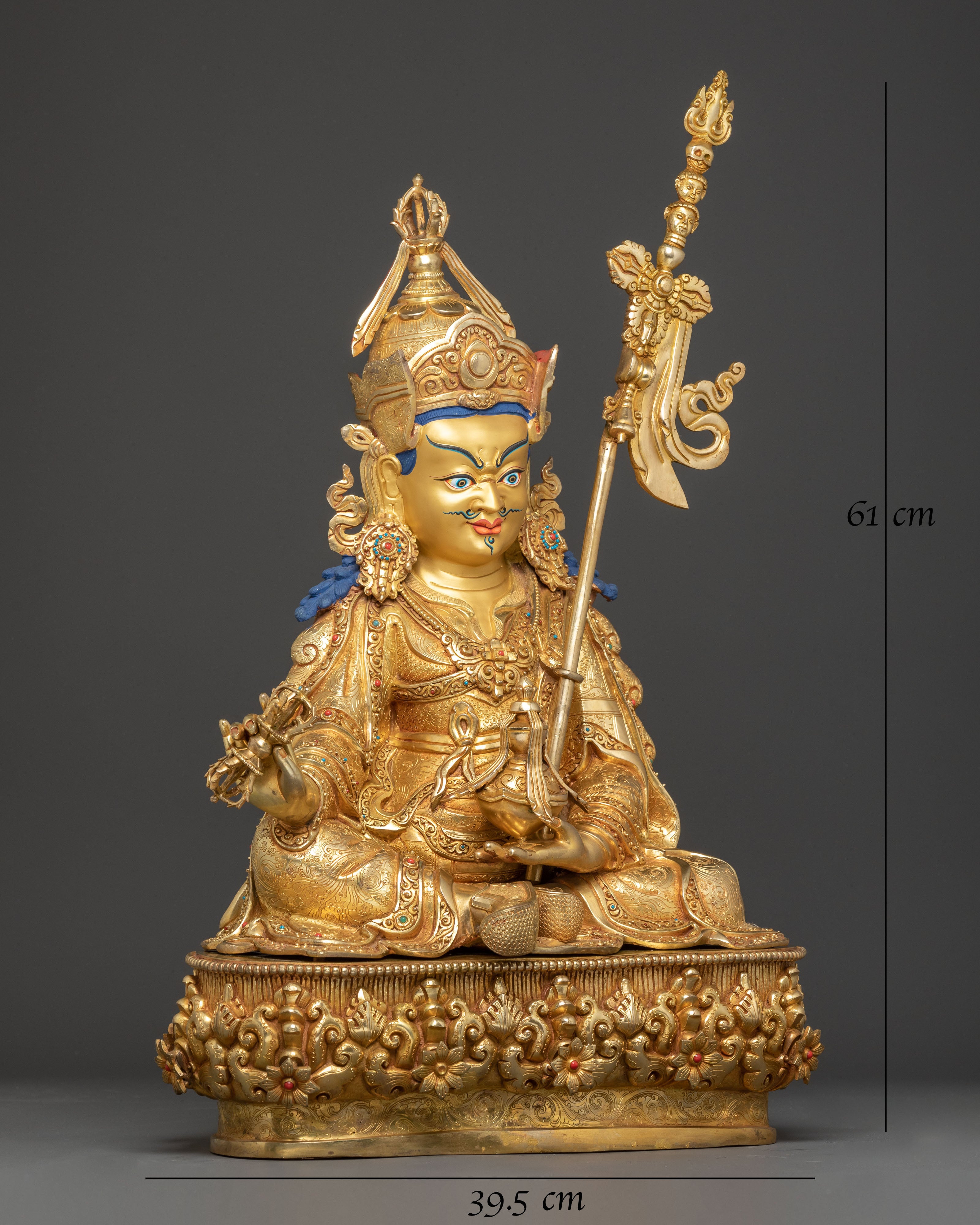 Handmade Golden Statue Of Guru Rinpoche Lotus Born Guru