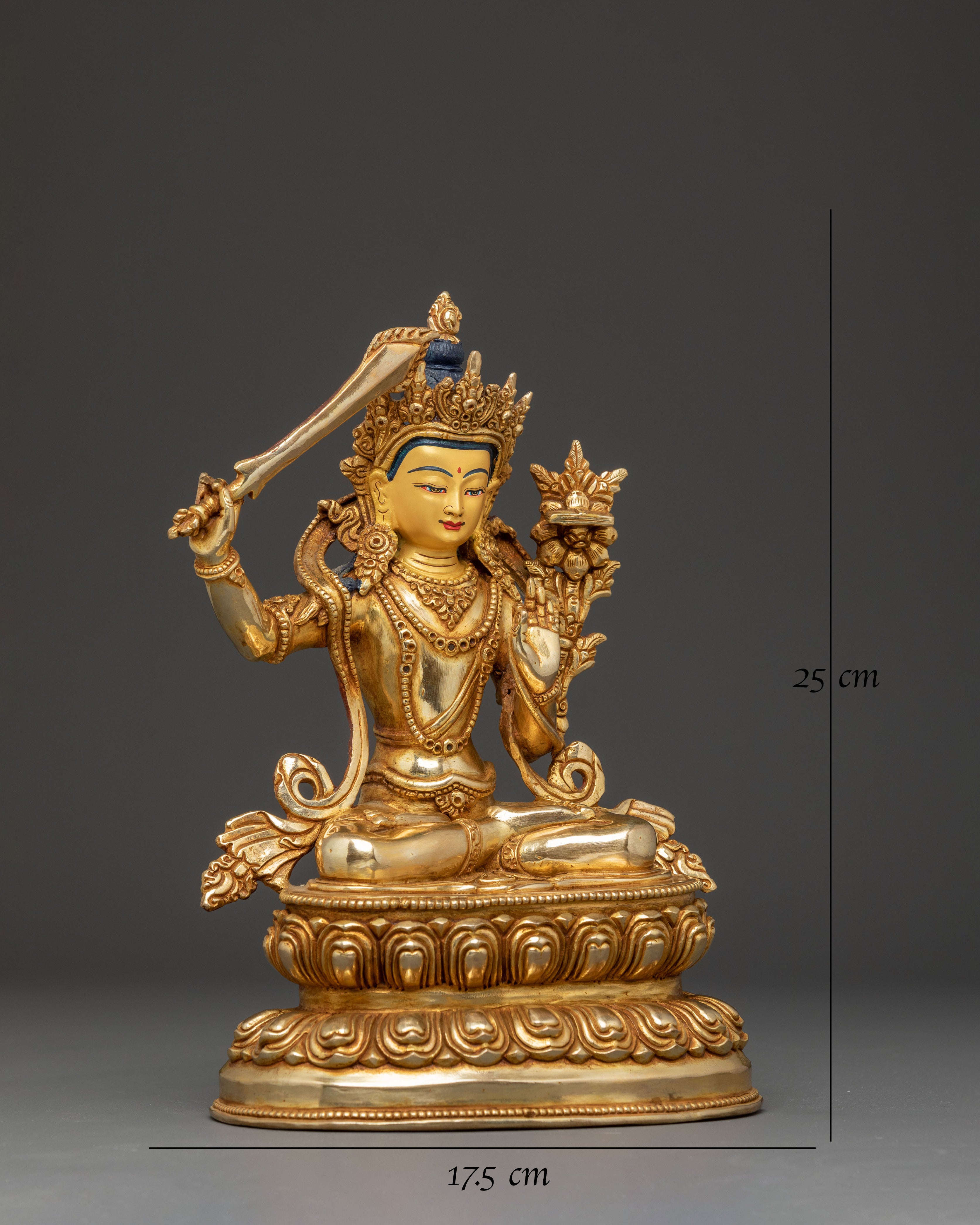 Handmade Radiant Statue of Bodhisattva Manjushri | Wielder of Flaming Sword