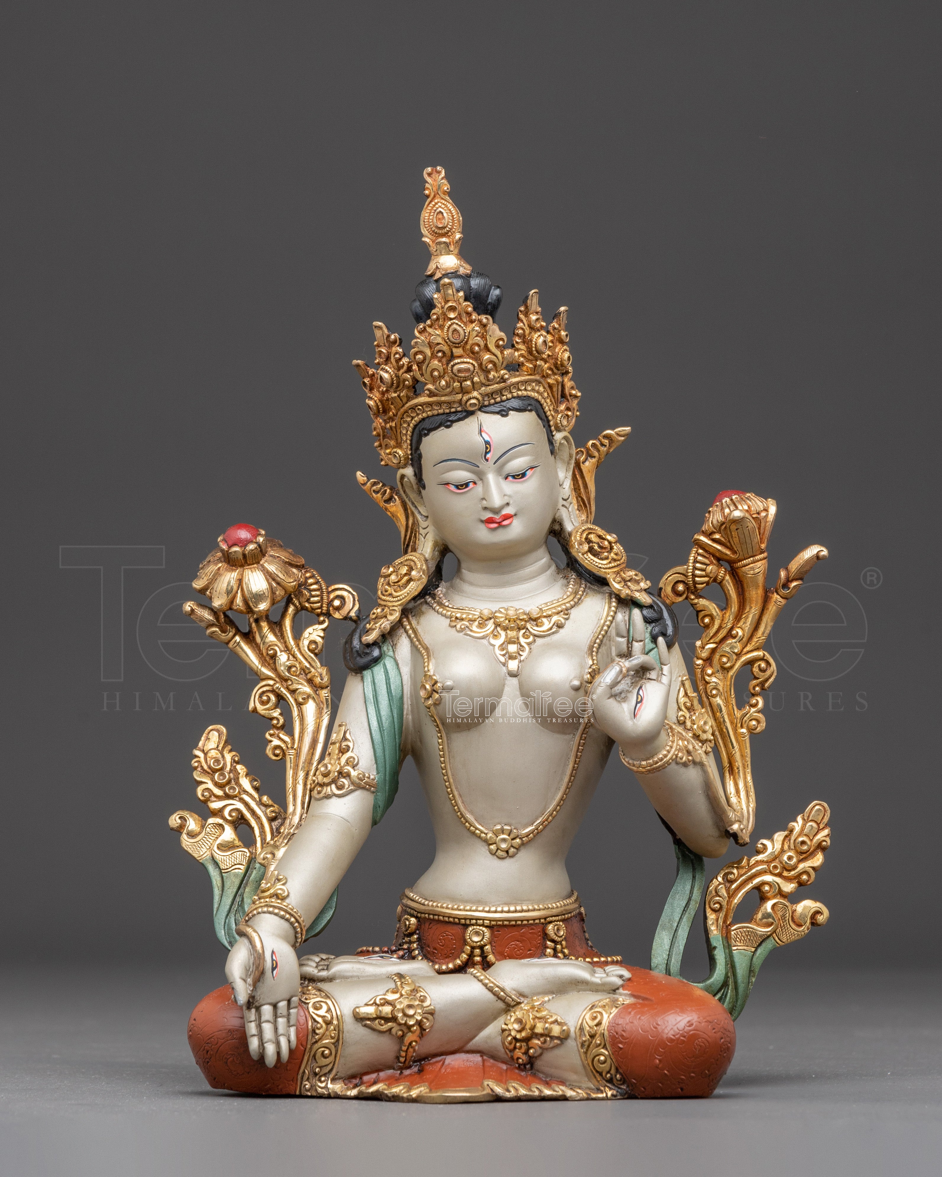 Handcrafted Himalayan Golden White Tara Divine Feminine Goddess | Traditional Artwork