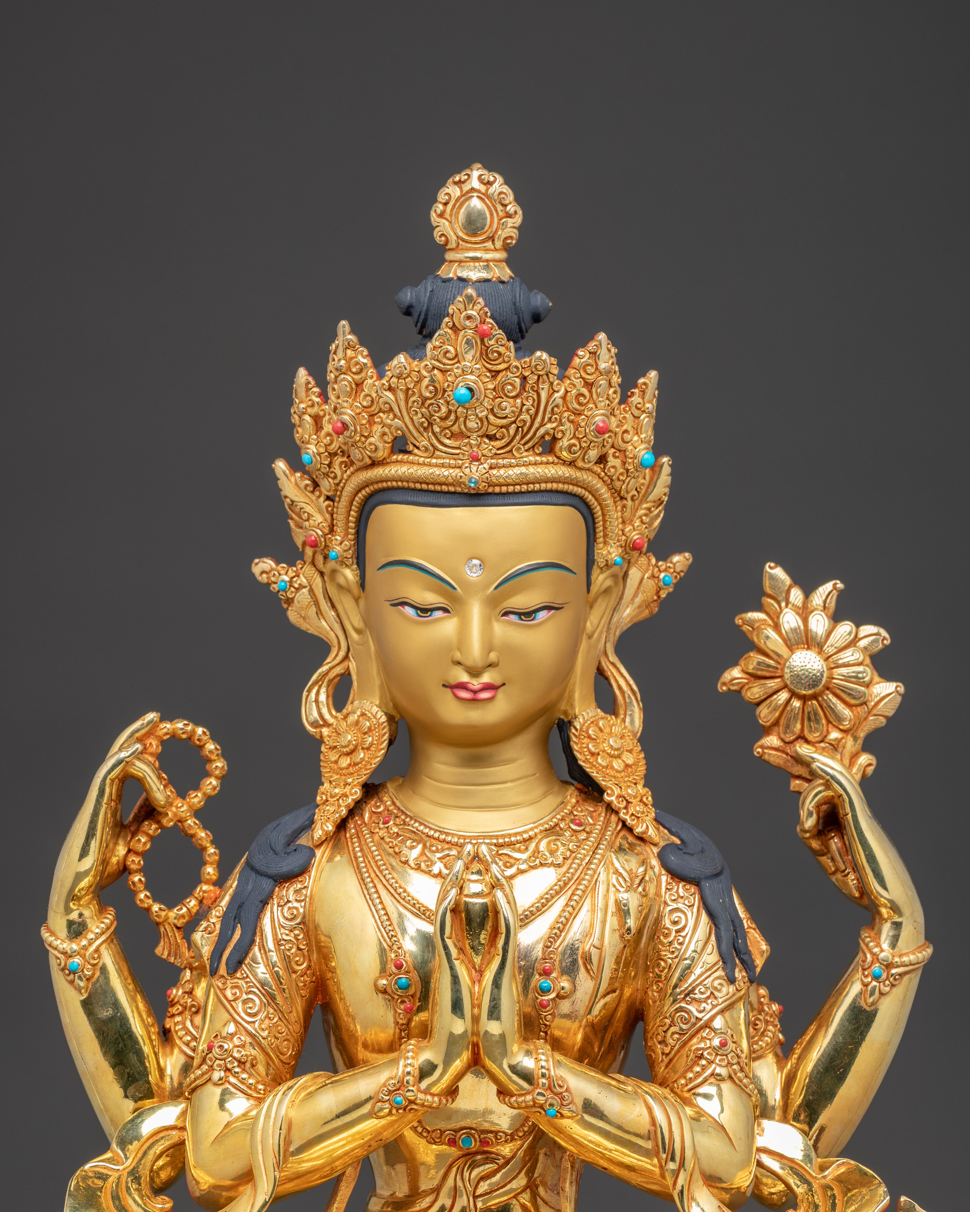 Handmade Golden Statue of Four-Armed Chenrezig