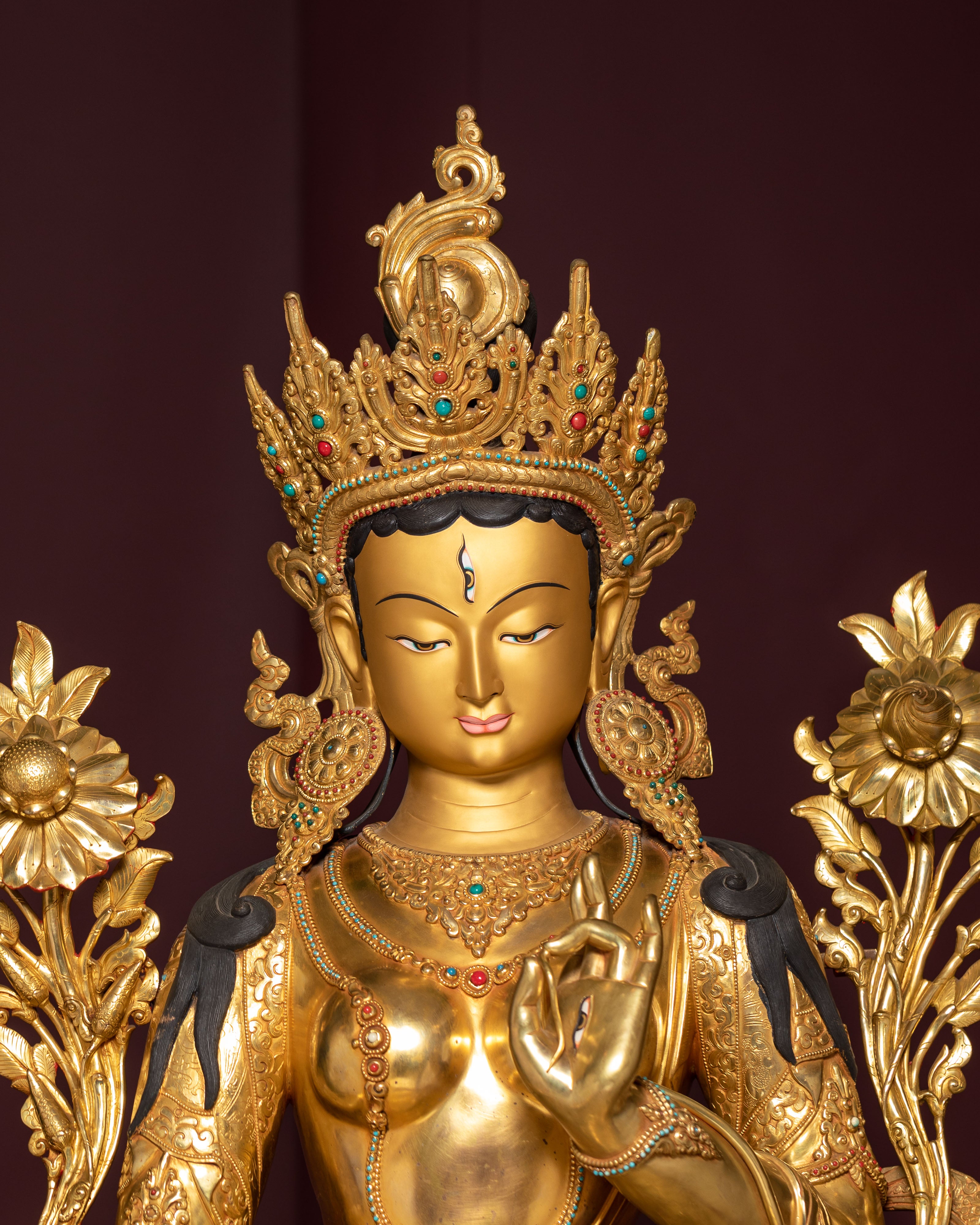 Handcrafted Seven-eyed Healing Goddess White Tara Sculpture