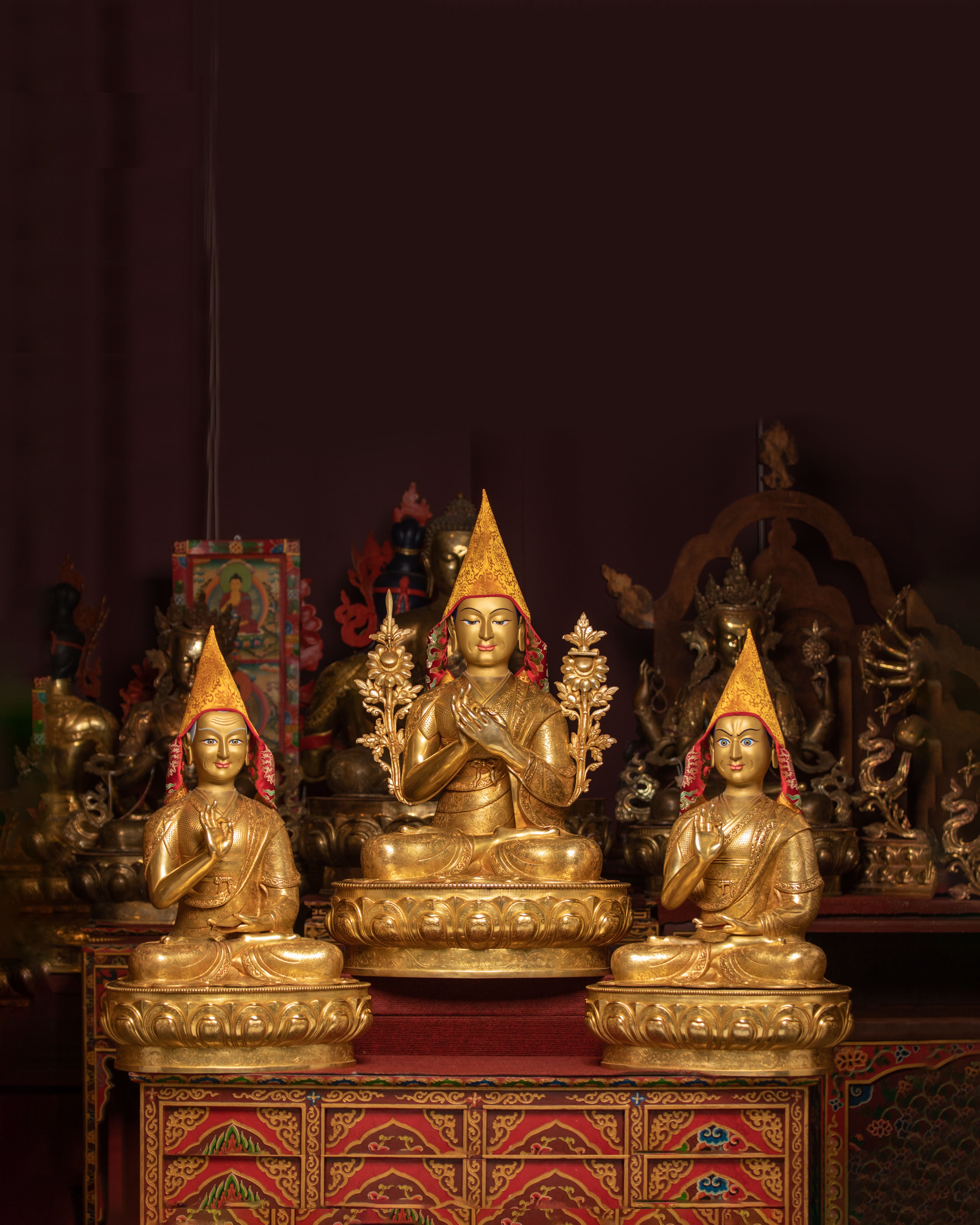 Tsongkhapa, Je Gyaltsab, and Je Khedrup Sculptures Set