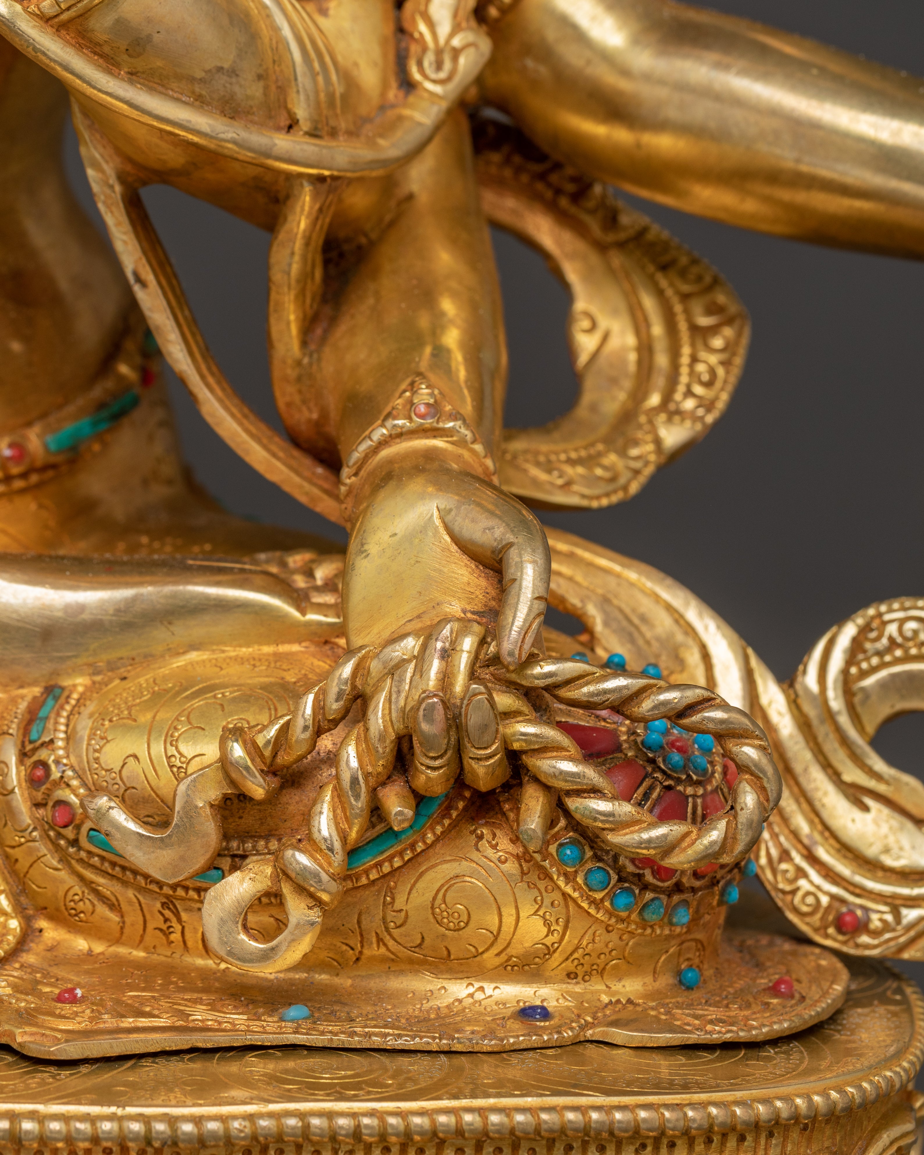 Handcrafted Statue of Wisdom Icon Maha Manjushri | Gold Gilded Copper Sculpture