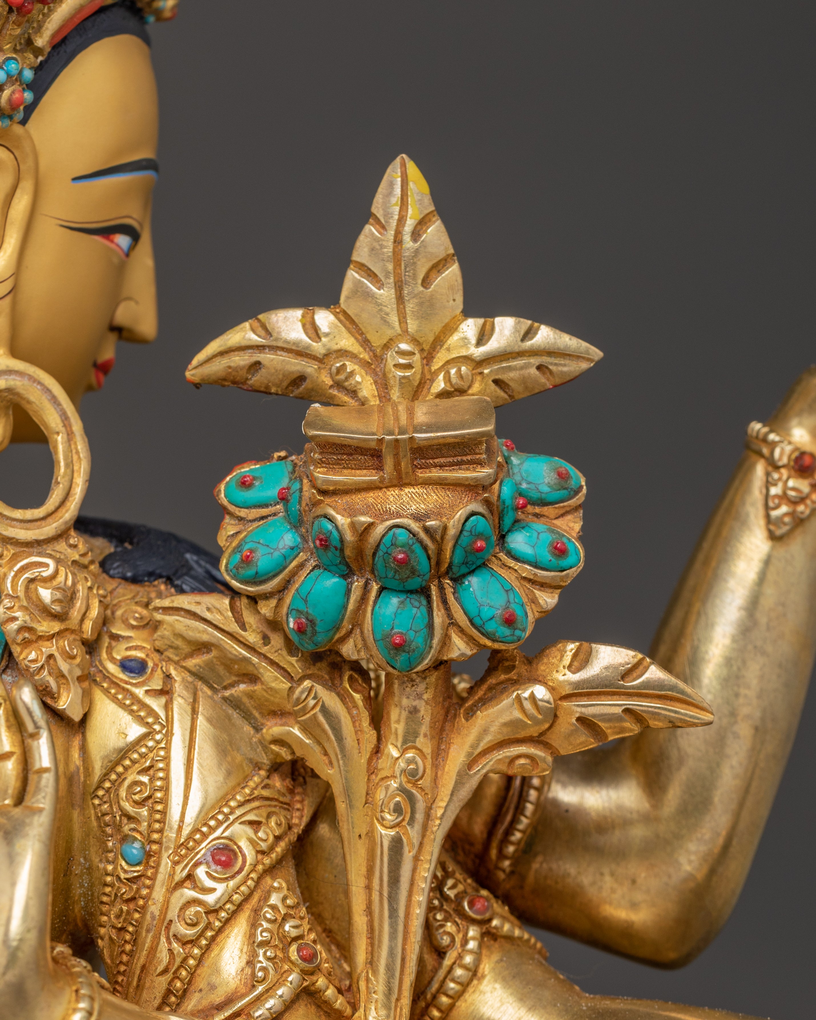 Handcrafted Statue of Wisdom Icon Maha Manjushri | Gold Gilded Copper Sculpture