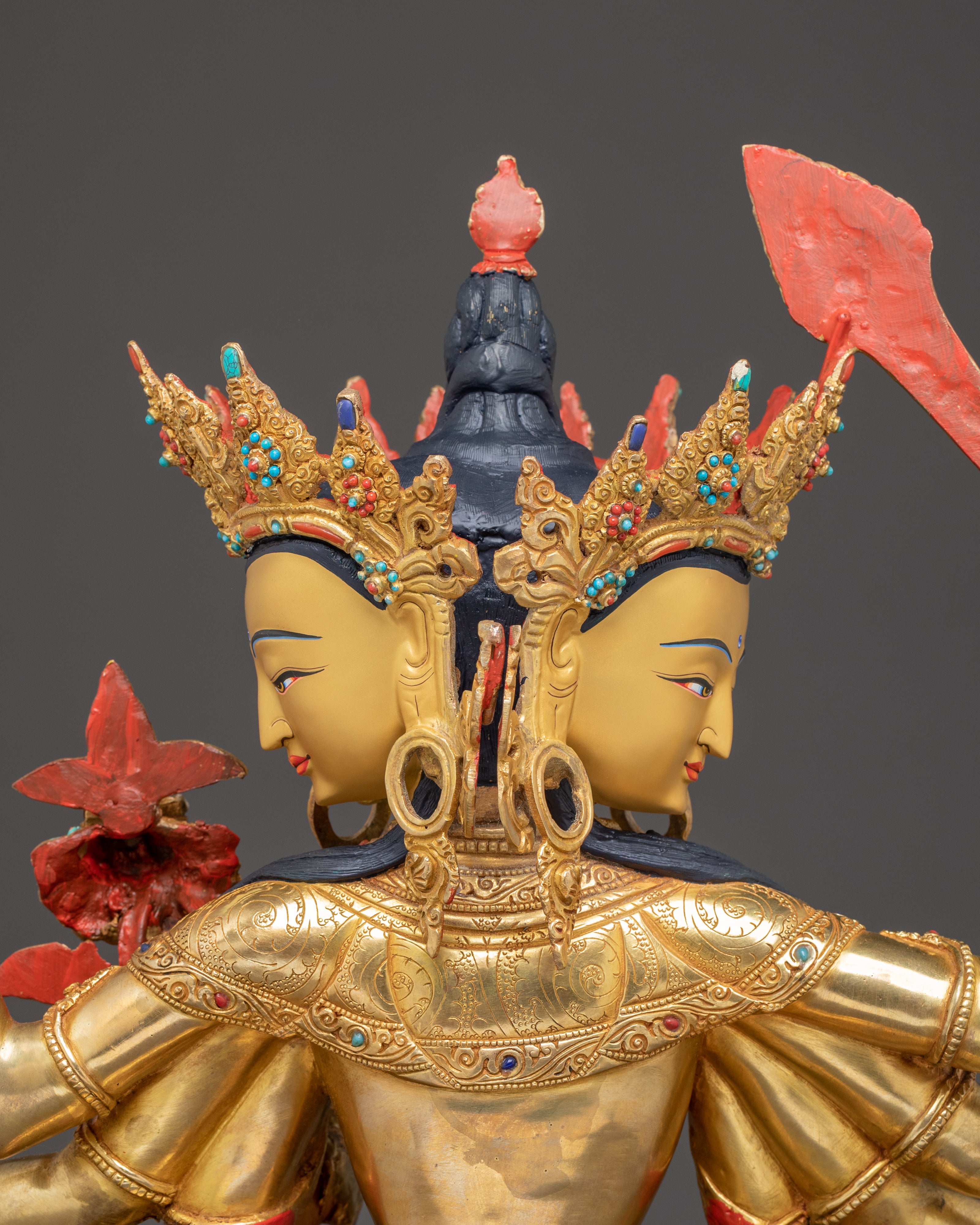 Handcrafted Statue of Wisdom Icon Maha Manjushri | Gold Gilded Copper Sculpture