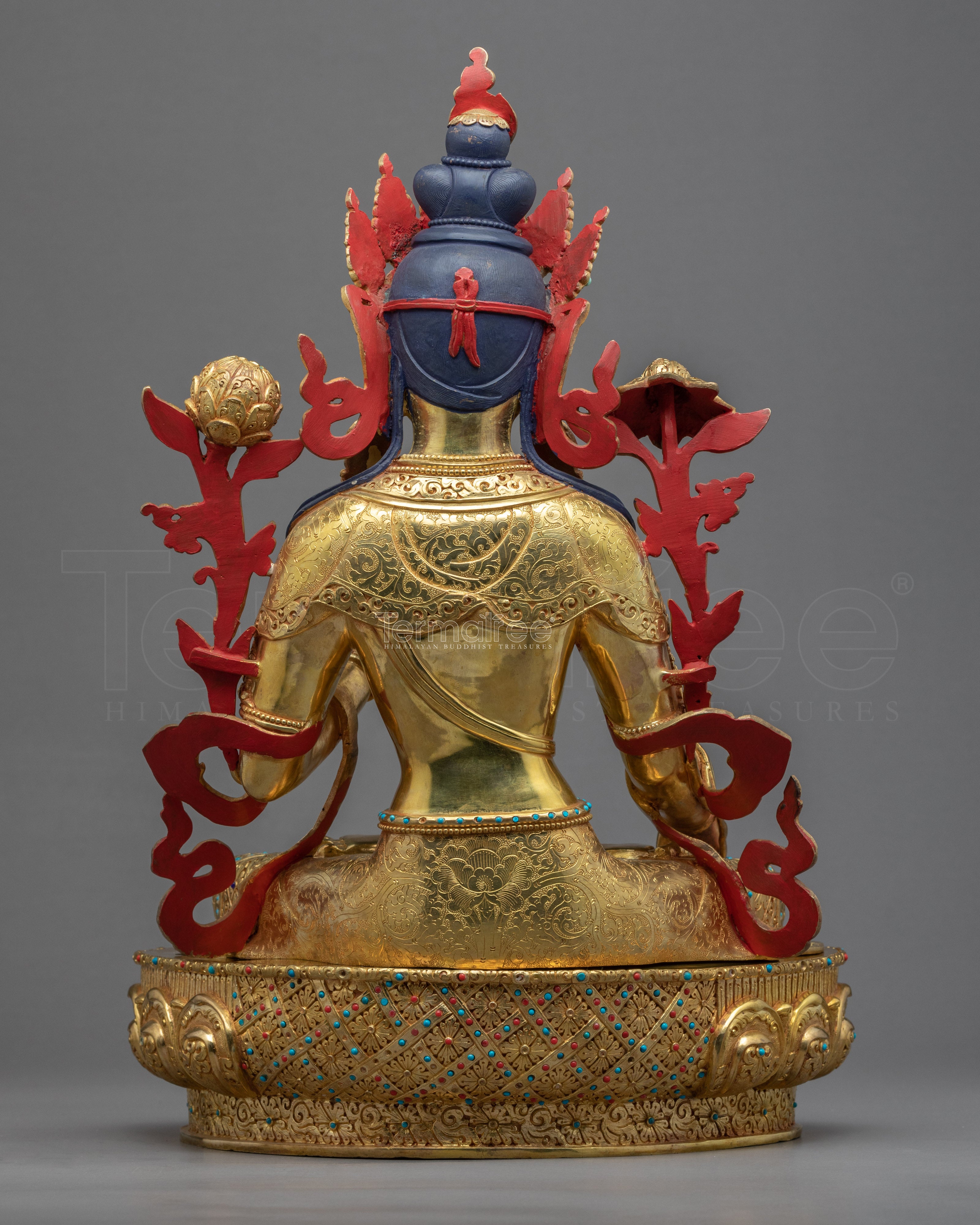 White Tara Symbolism Sculpture | Tibetan Art Plated with Gold - Termatree