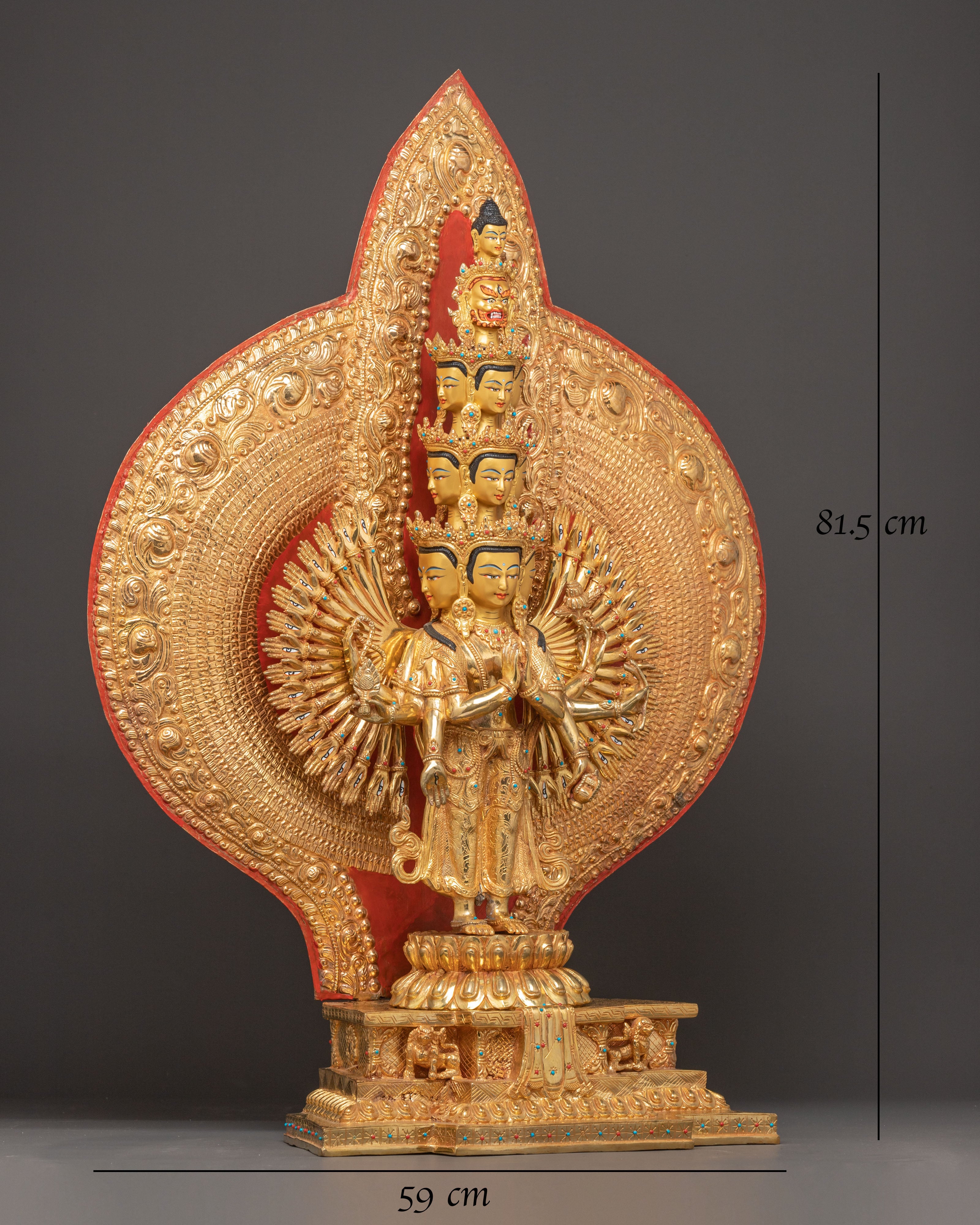 Handcrafted 1000 Armed Chenrezig Radiant Statue | Bodhisattva of Compassion