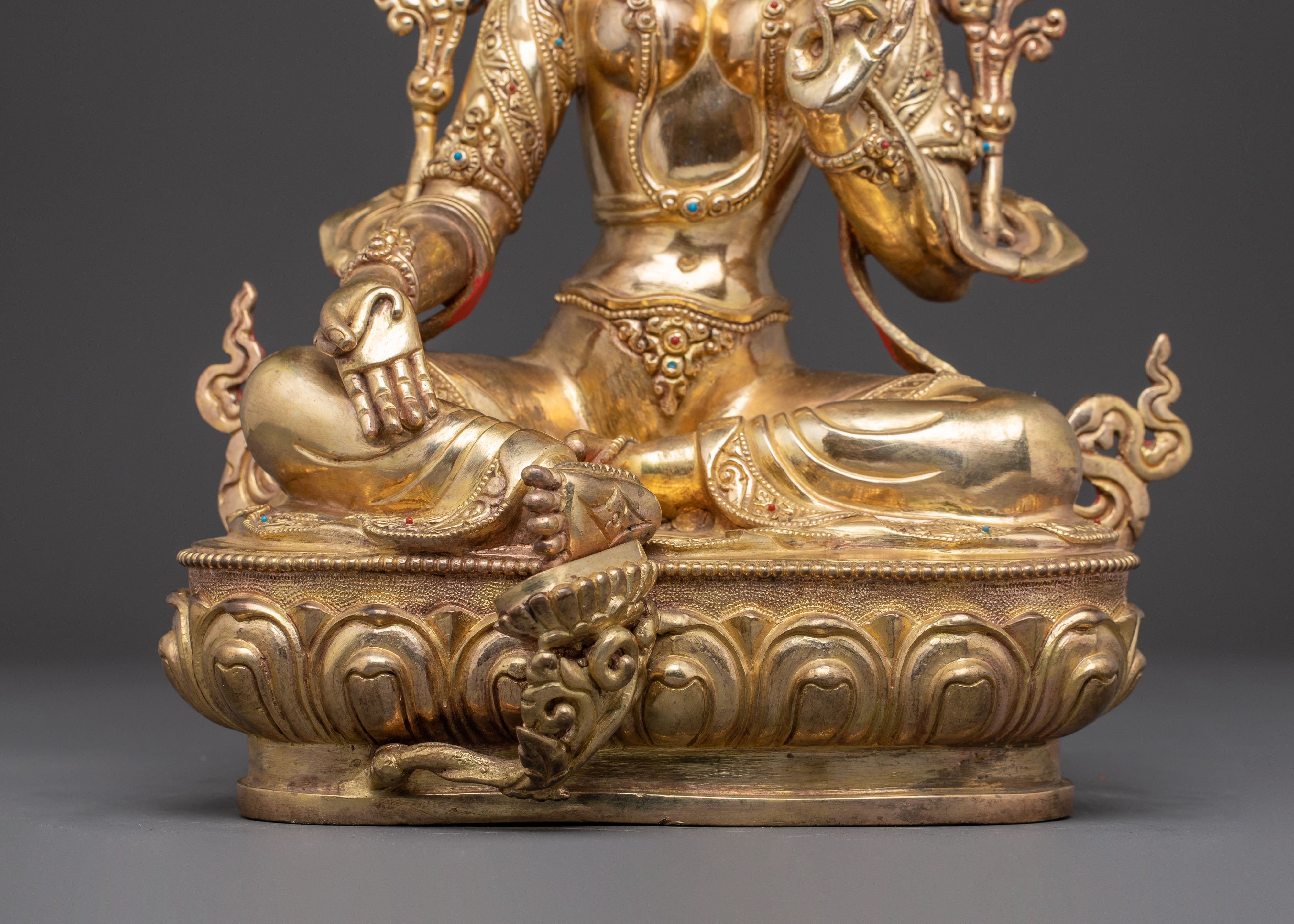 Green Tara Golden Statue: Mother of Liberation | Goddess of Compassion