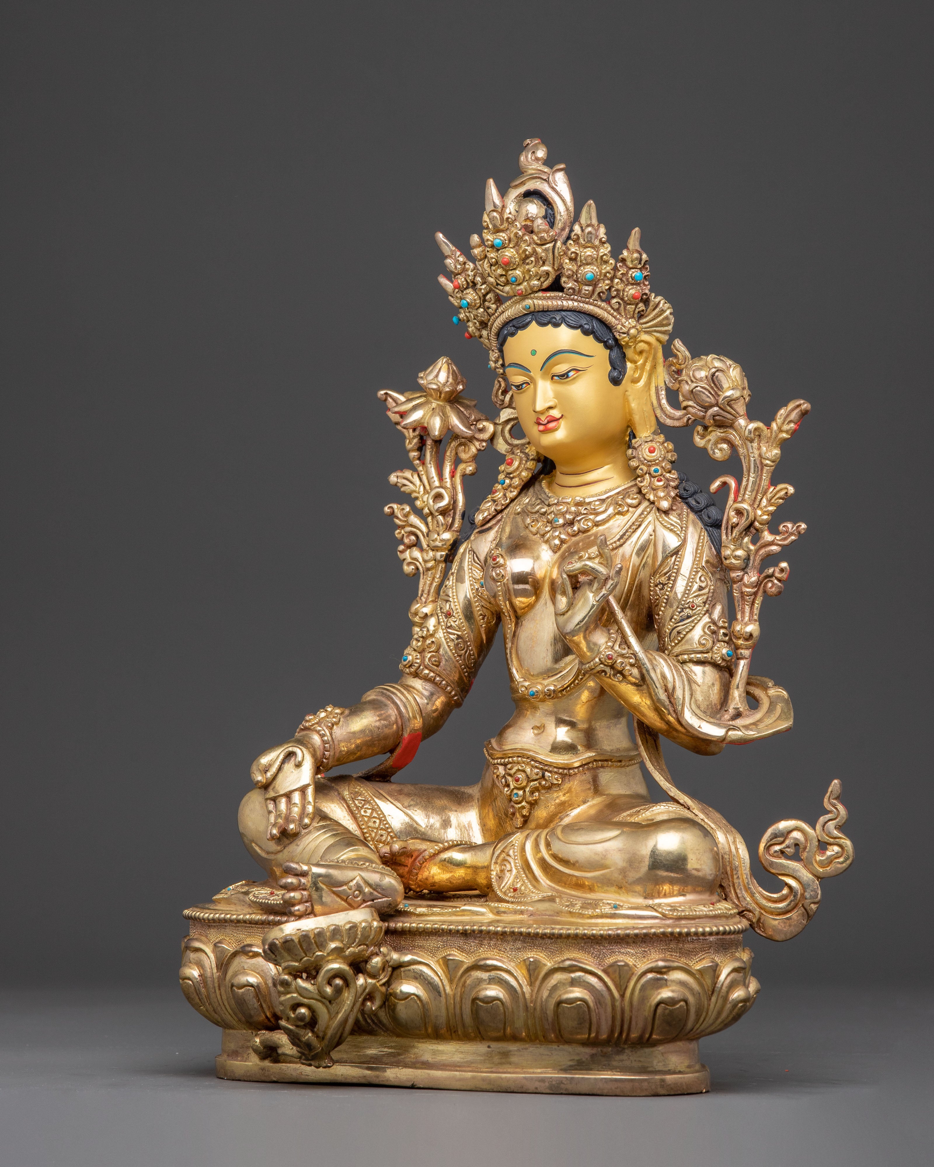 Green Tara Golden Statue: Mother of Liberation | Goddess of Compassion