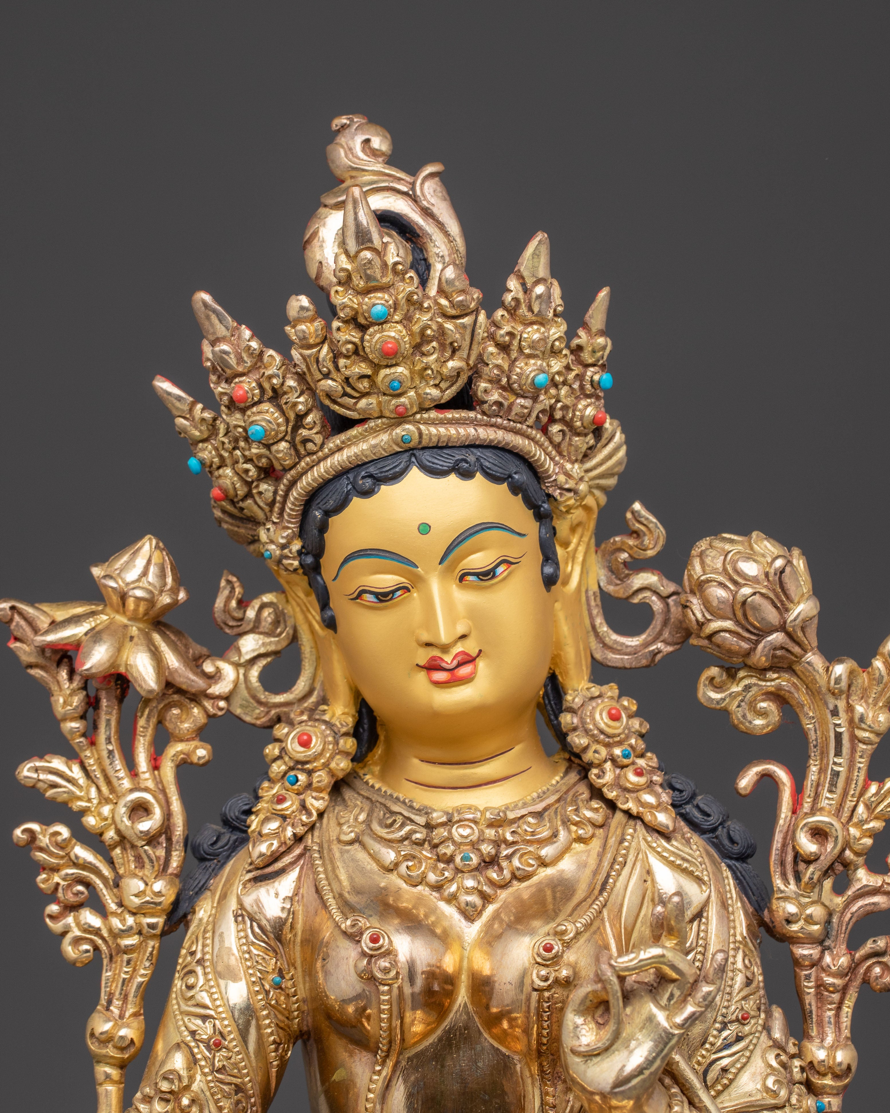 Green Tara Golden Statue: Mother of Liberation | Goddess of Compassion