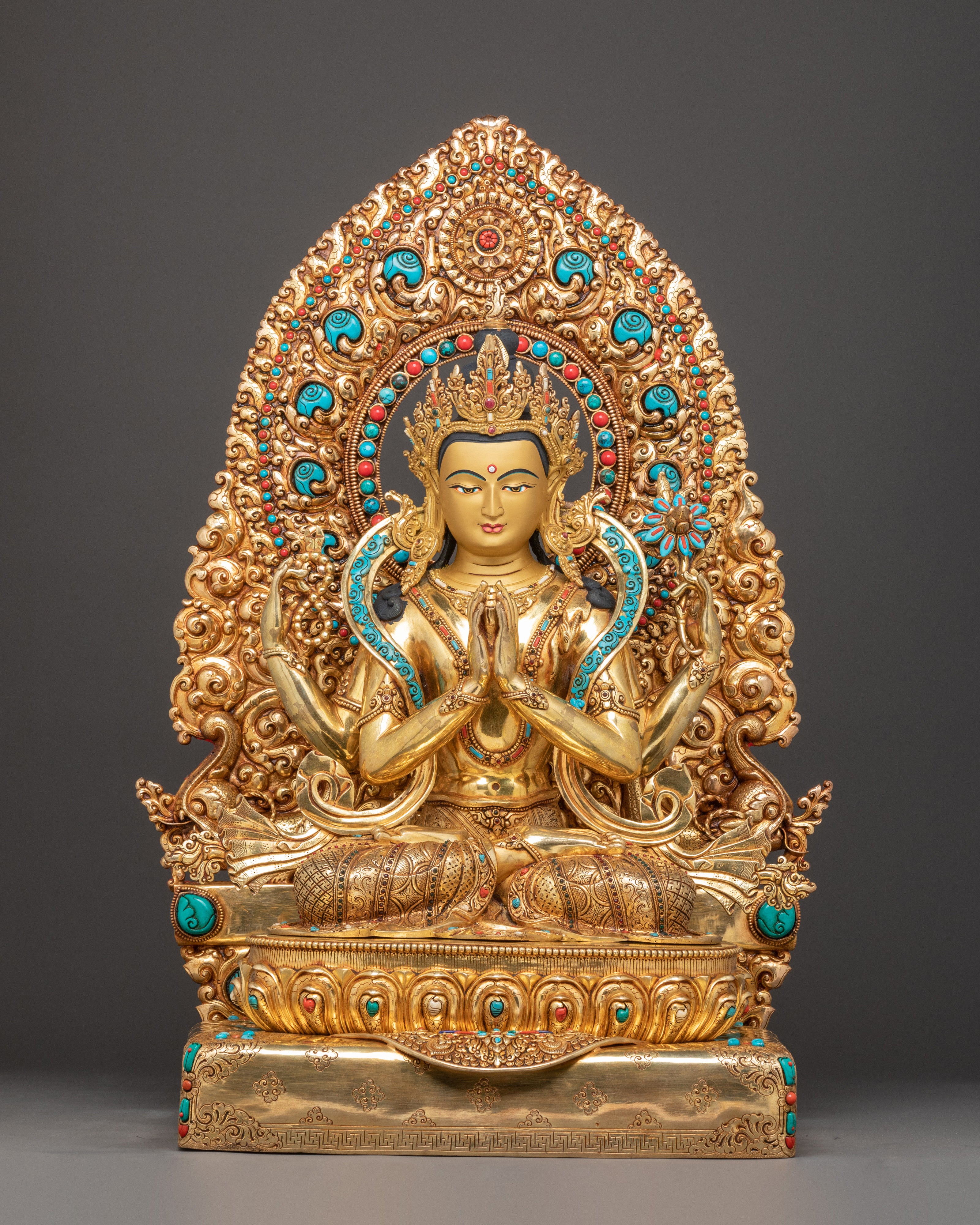 Golden Handmade Bodhisattva Set Statue | Sacred Buddhist Altar Display