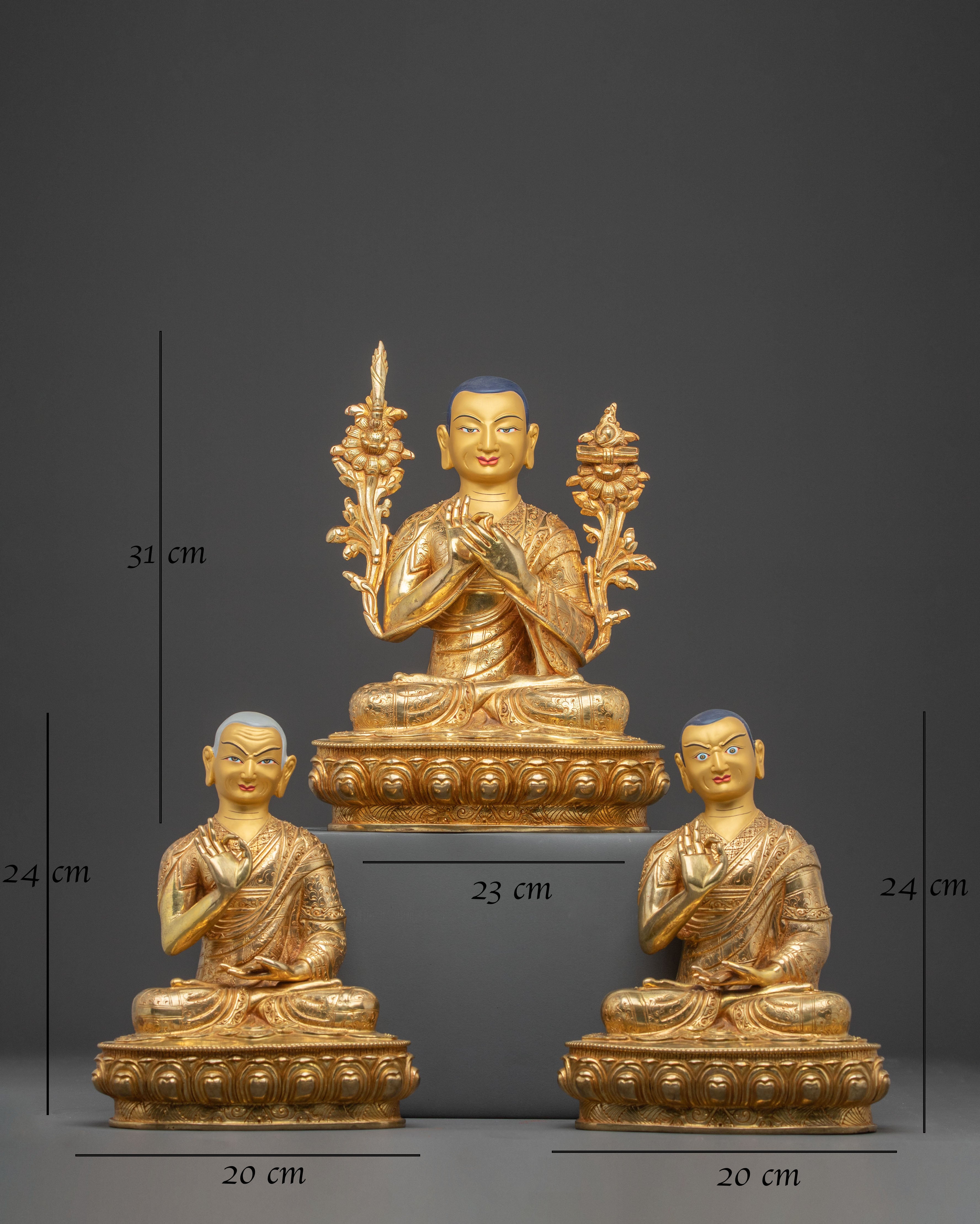 Tsongkhapa Golden Statue Set