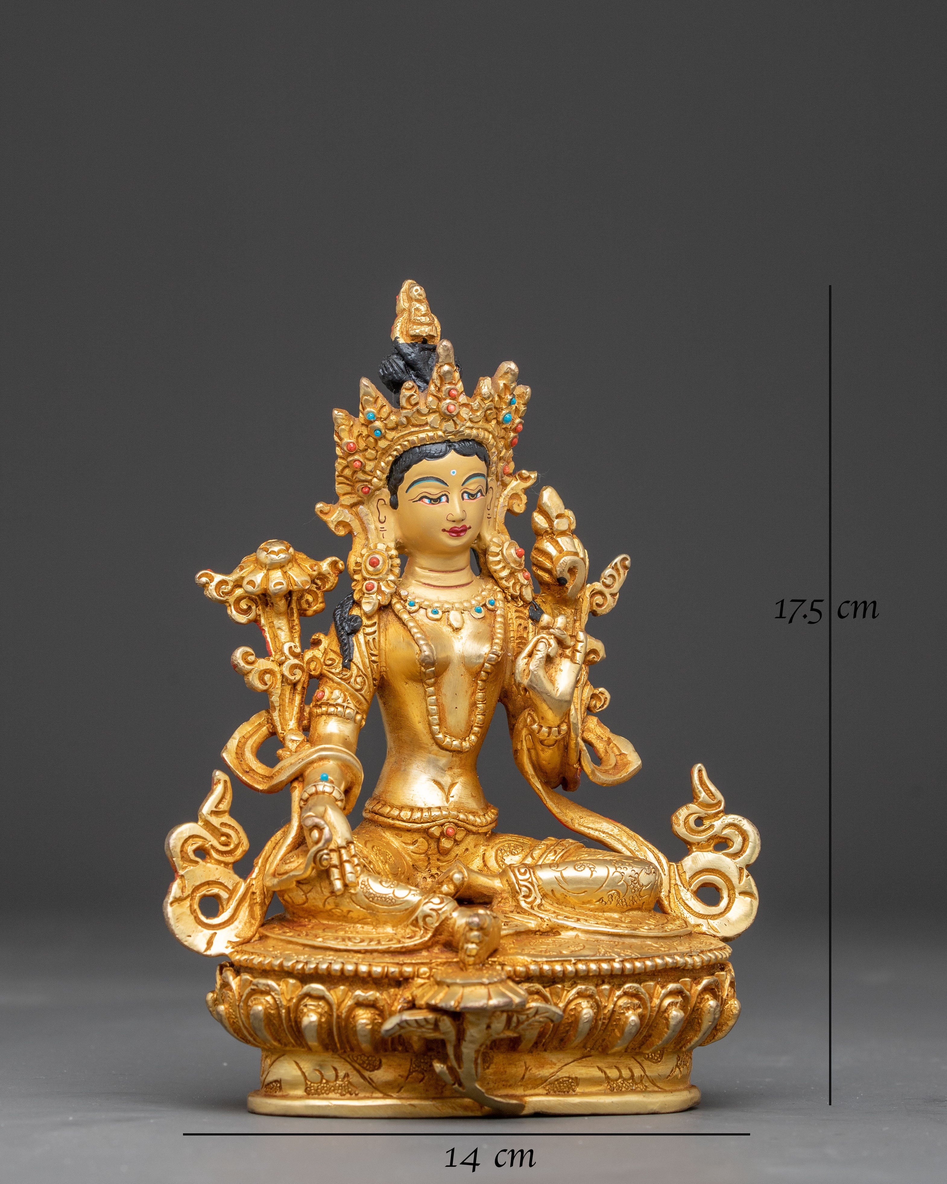 Handmade Serene Copper Sculpture of Mother Green Tara