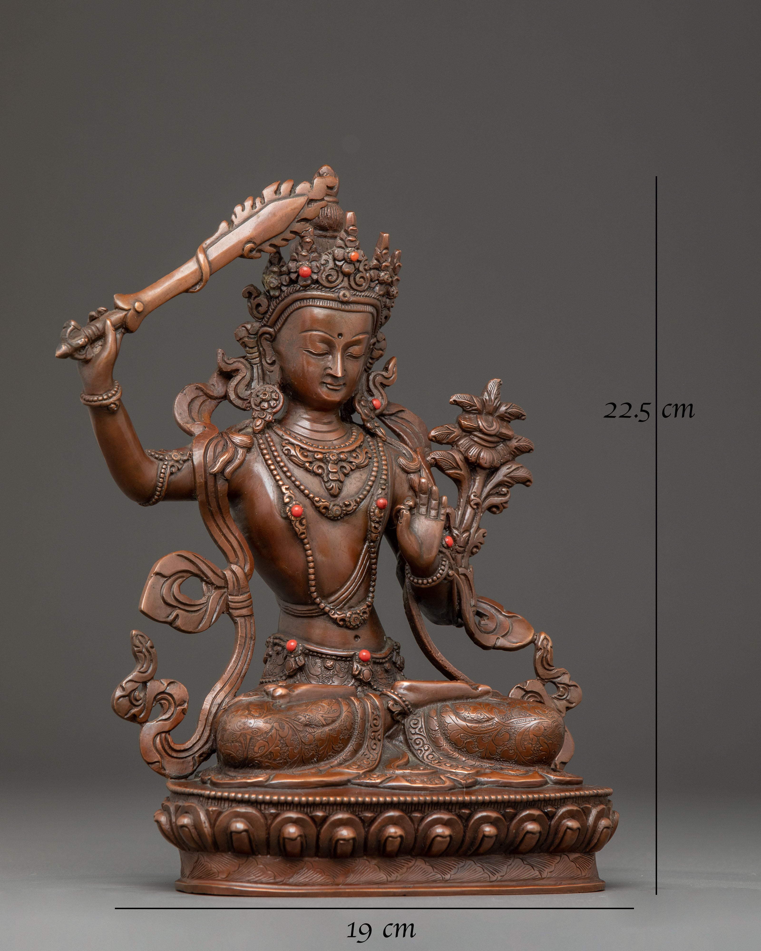 Handmade Copper Figurine of Manjushri | Meditation & Wisdom Decor