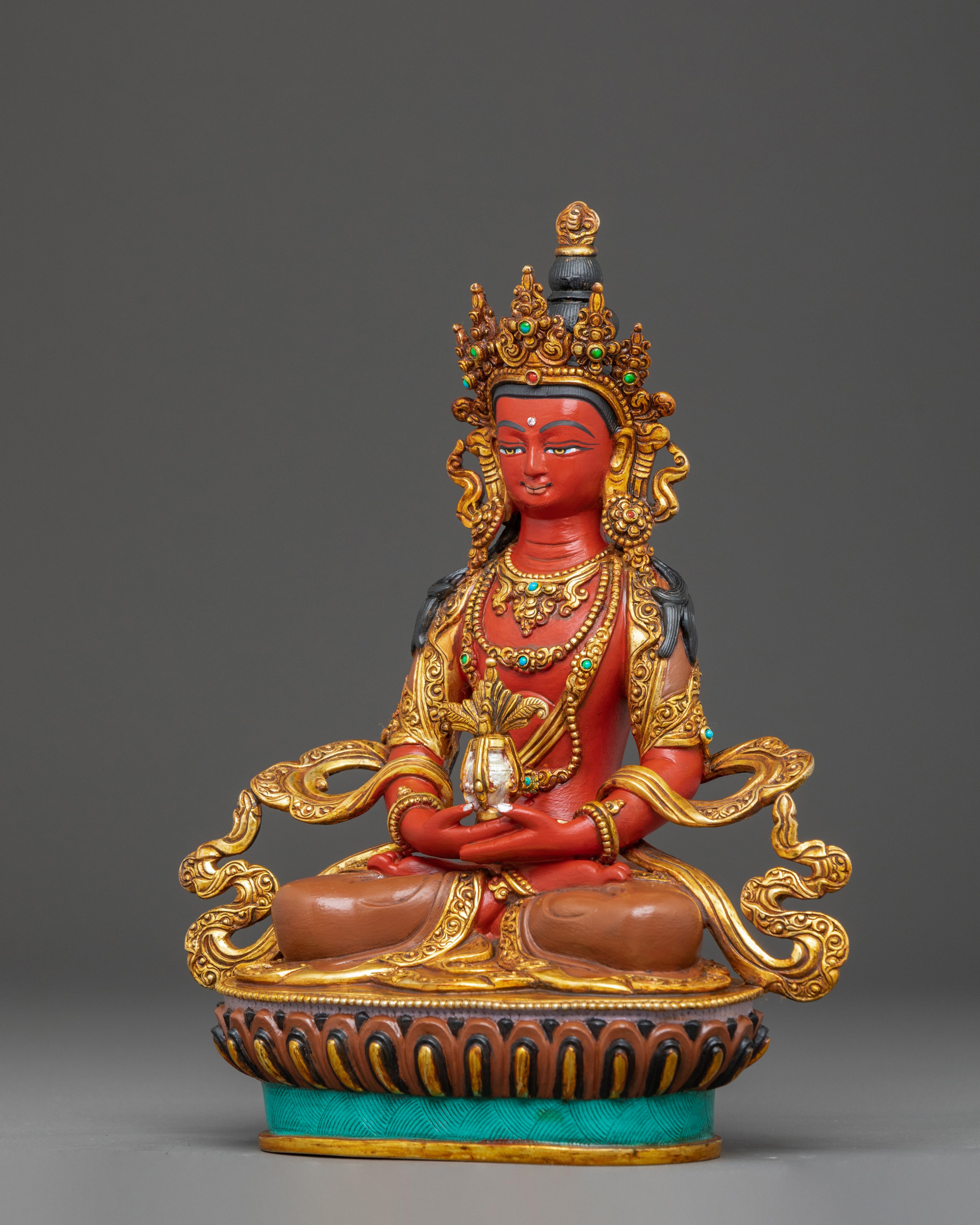 Red Statue of Amitayus | Gold Gilded Copper