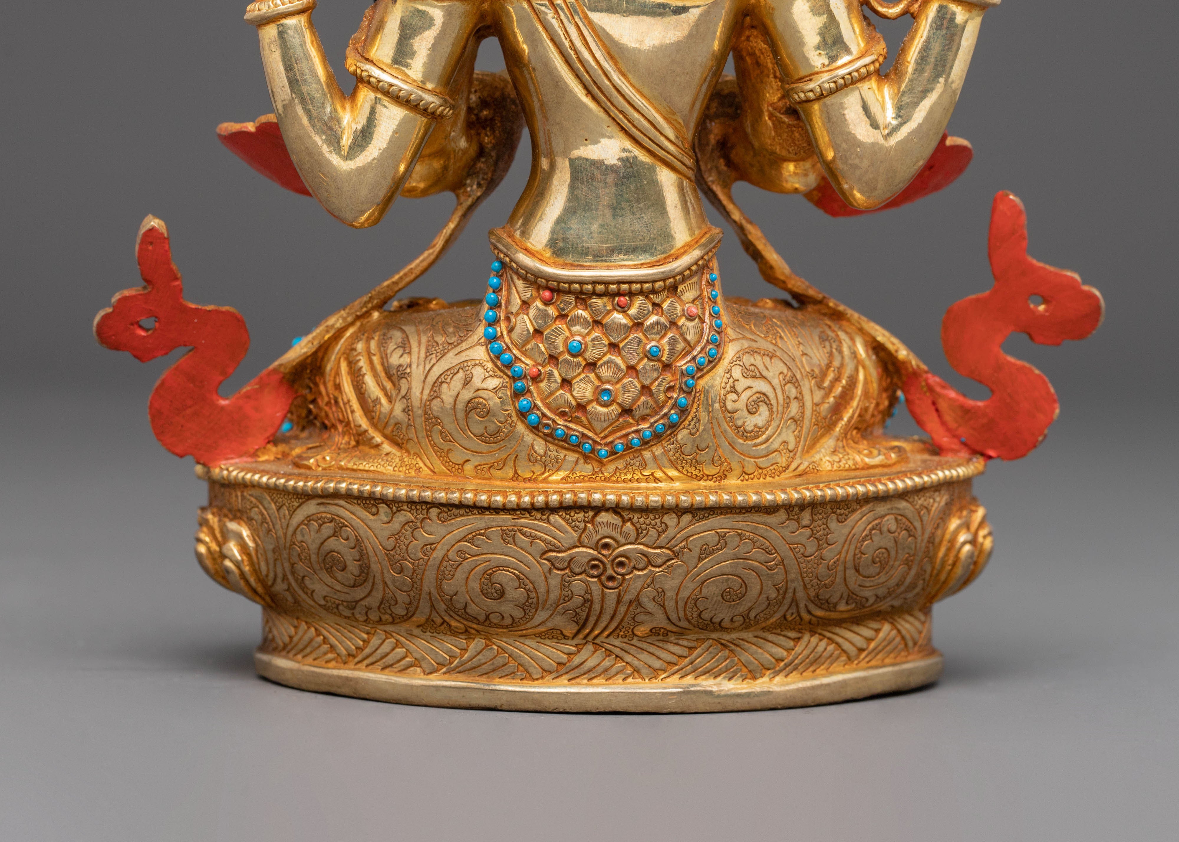 Handmade Golden Statue of Compassion Chenrezig | Tibetan Buddhist Sculpture