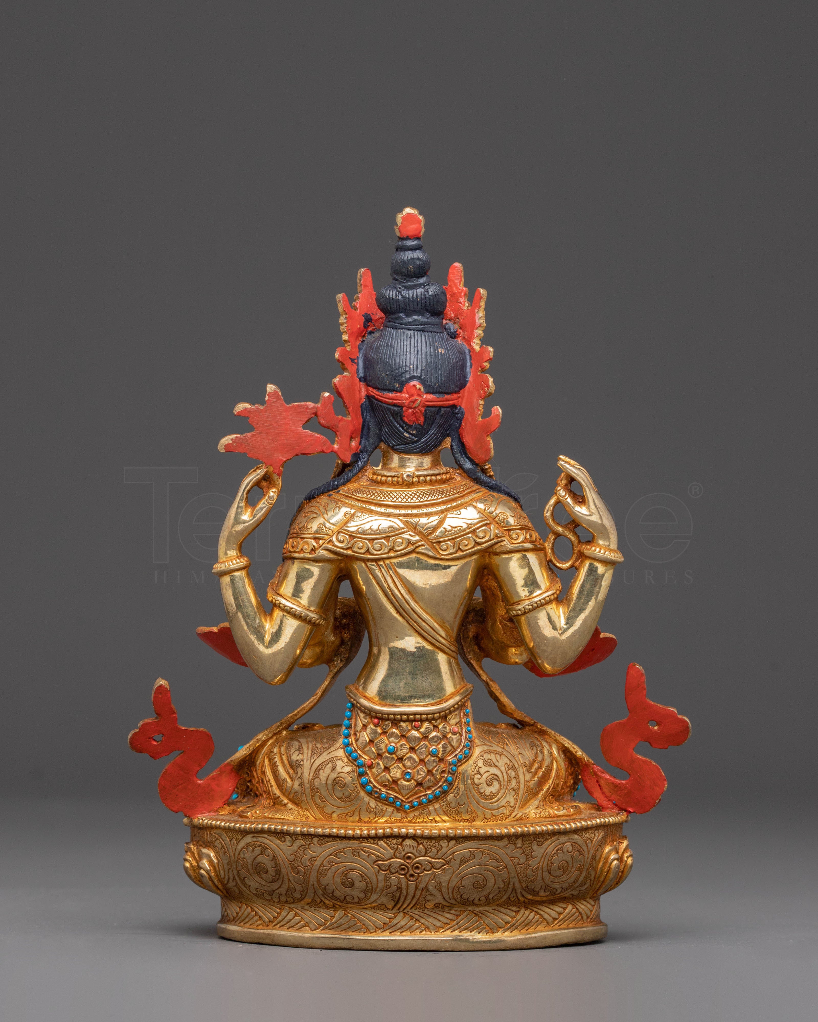 Handmade Golden Statue of Compassion Chenrezig | Tibetan Buddhist Sculpture