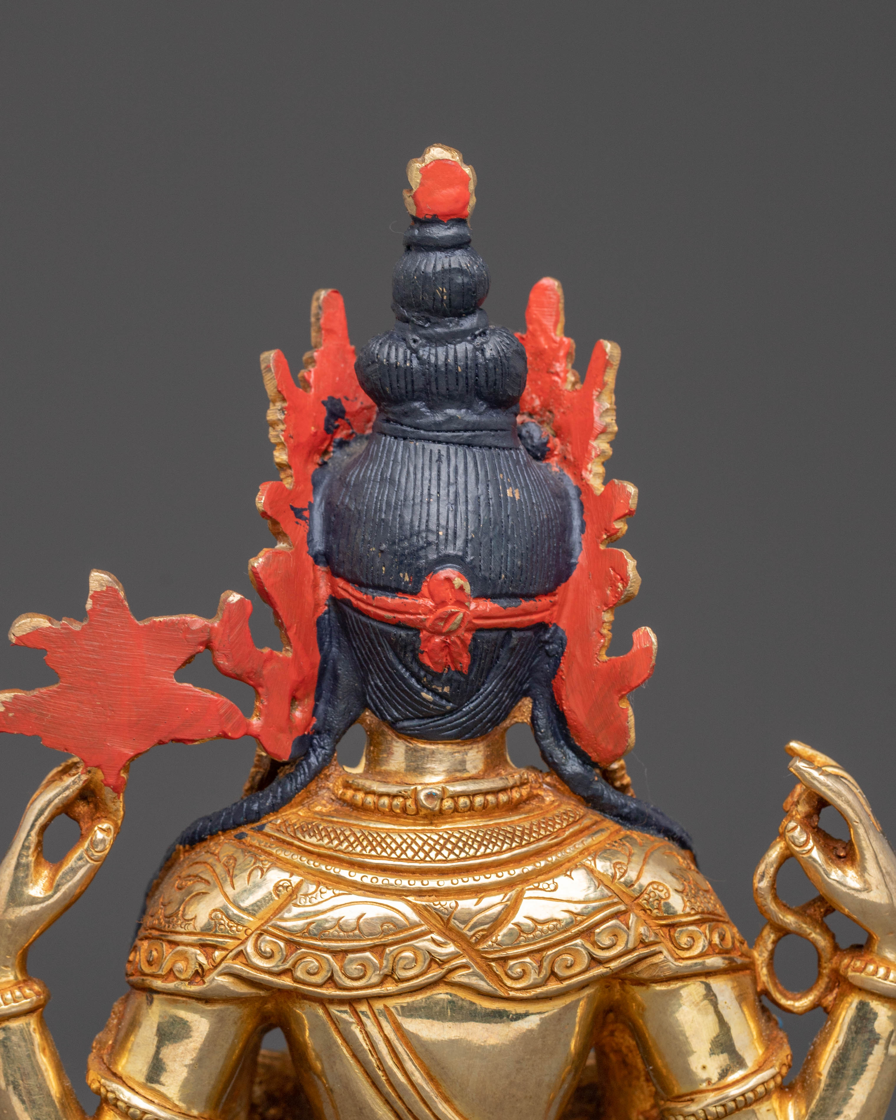 Handmade Golden Statue of Compassion Chenrezig | Tibetan Buddhist Sculpture