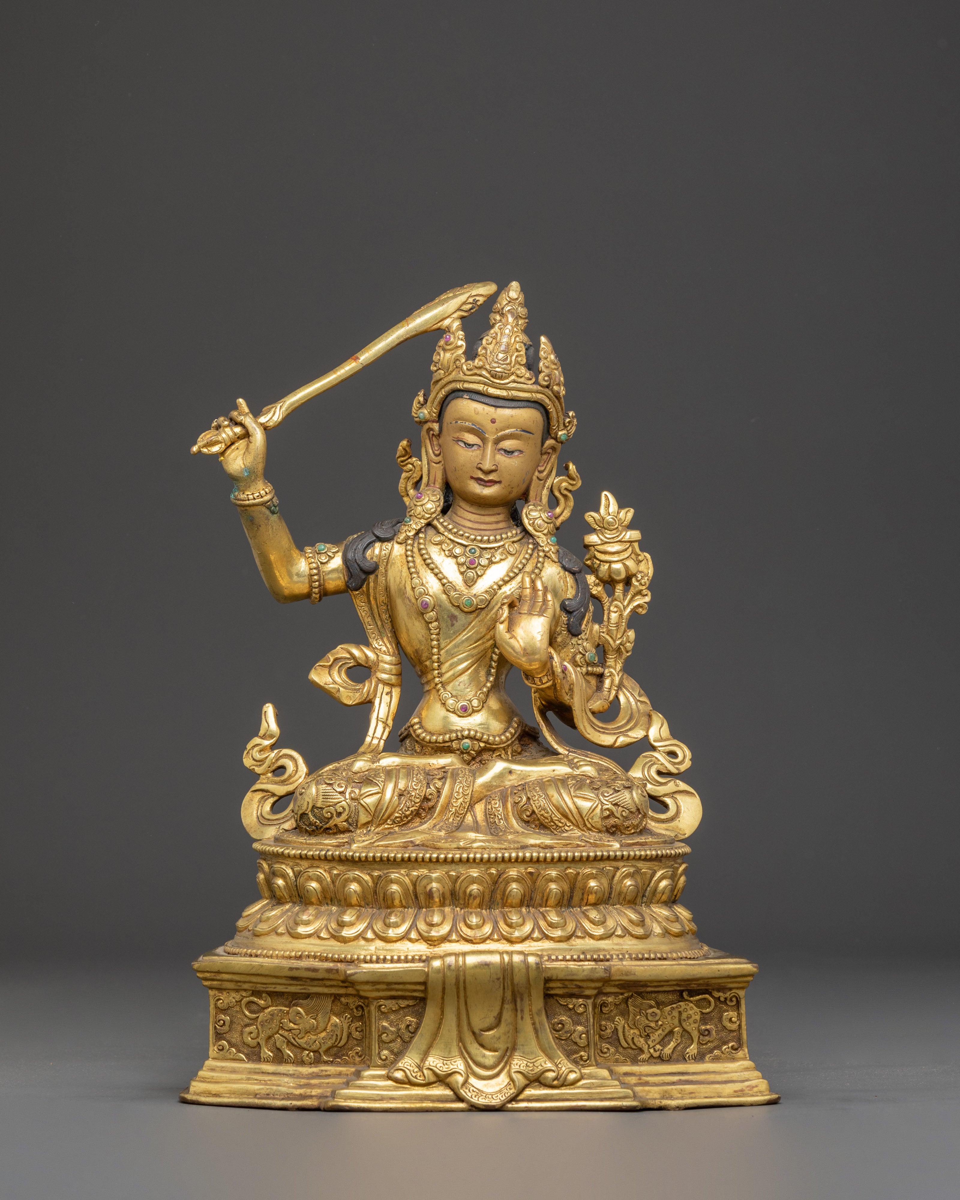 Manjushri Bodhisattva Copper Figurine | Himalayan Wisdom Deity