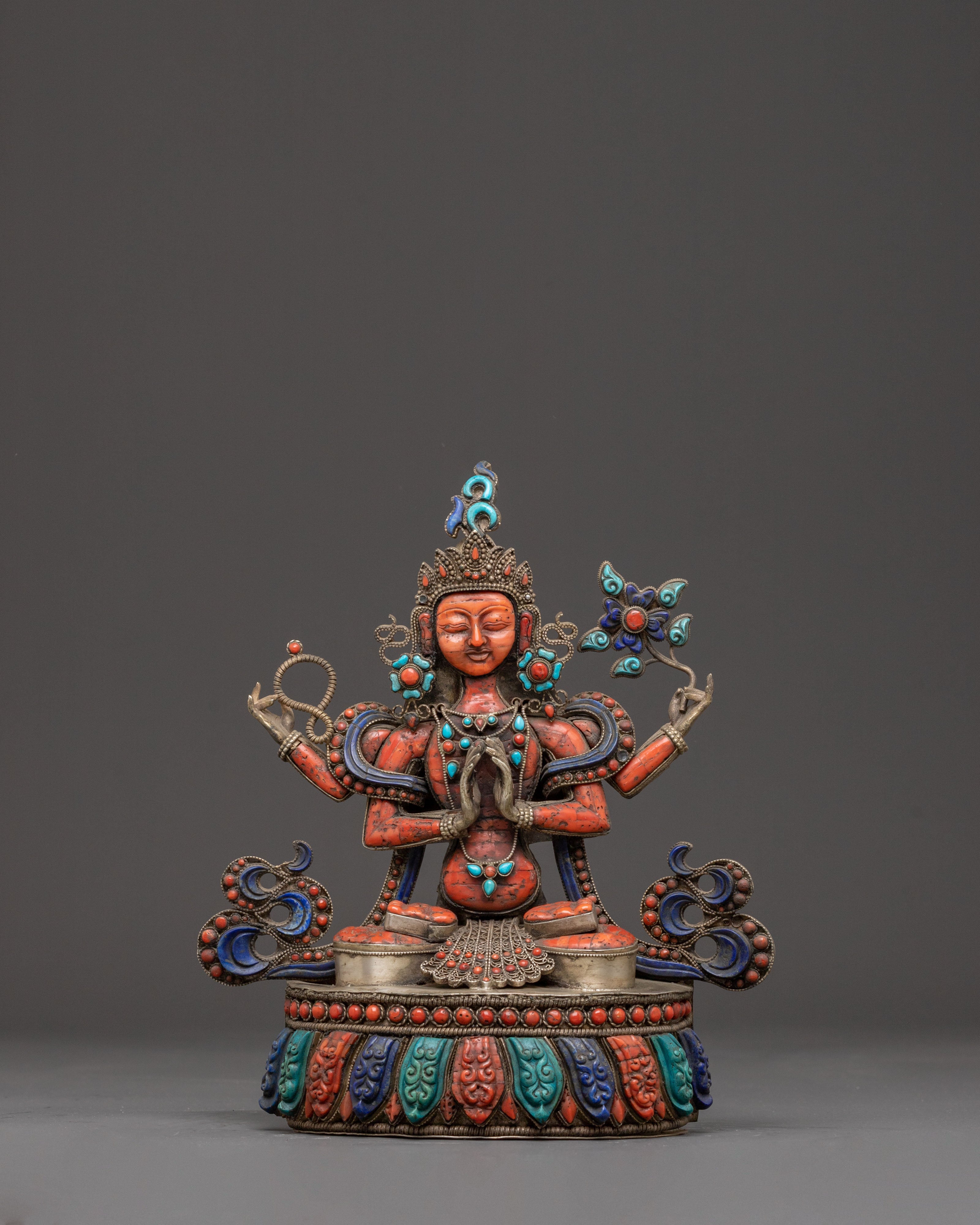 Handmade Chenrezig Golden Sculpture | Spiritual Decor Figurine