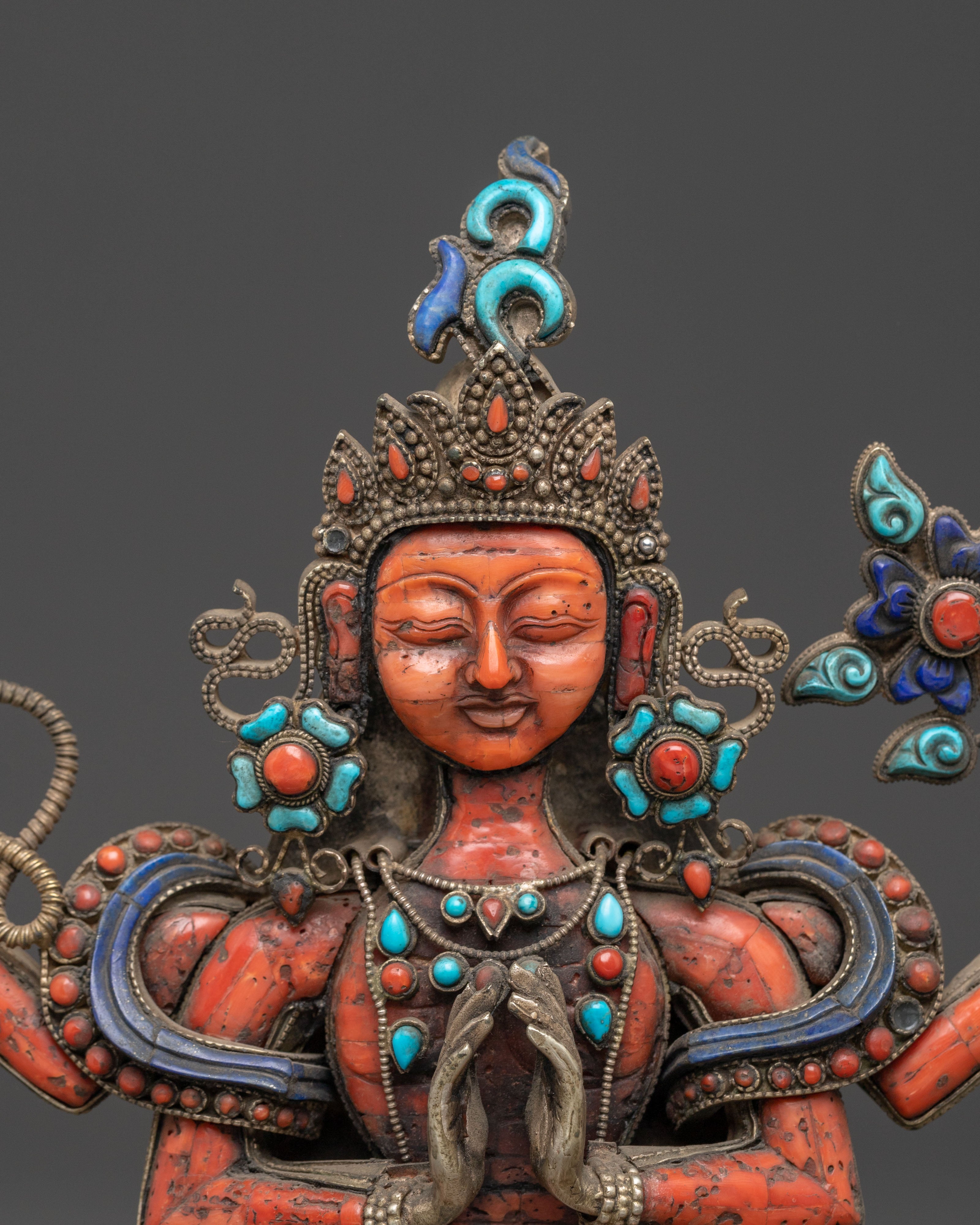 Handmade Chenrezig Golden Sculpture | Spiritual Decor Figurine