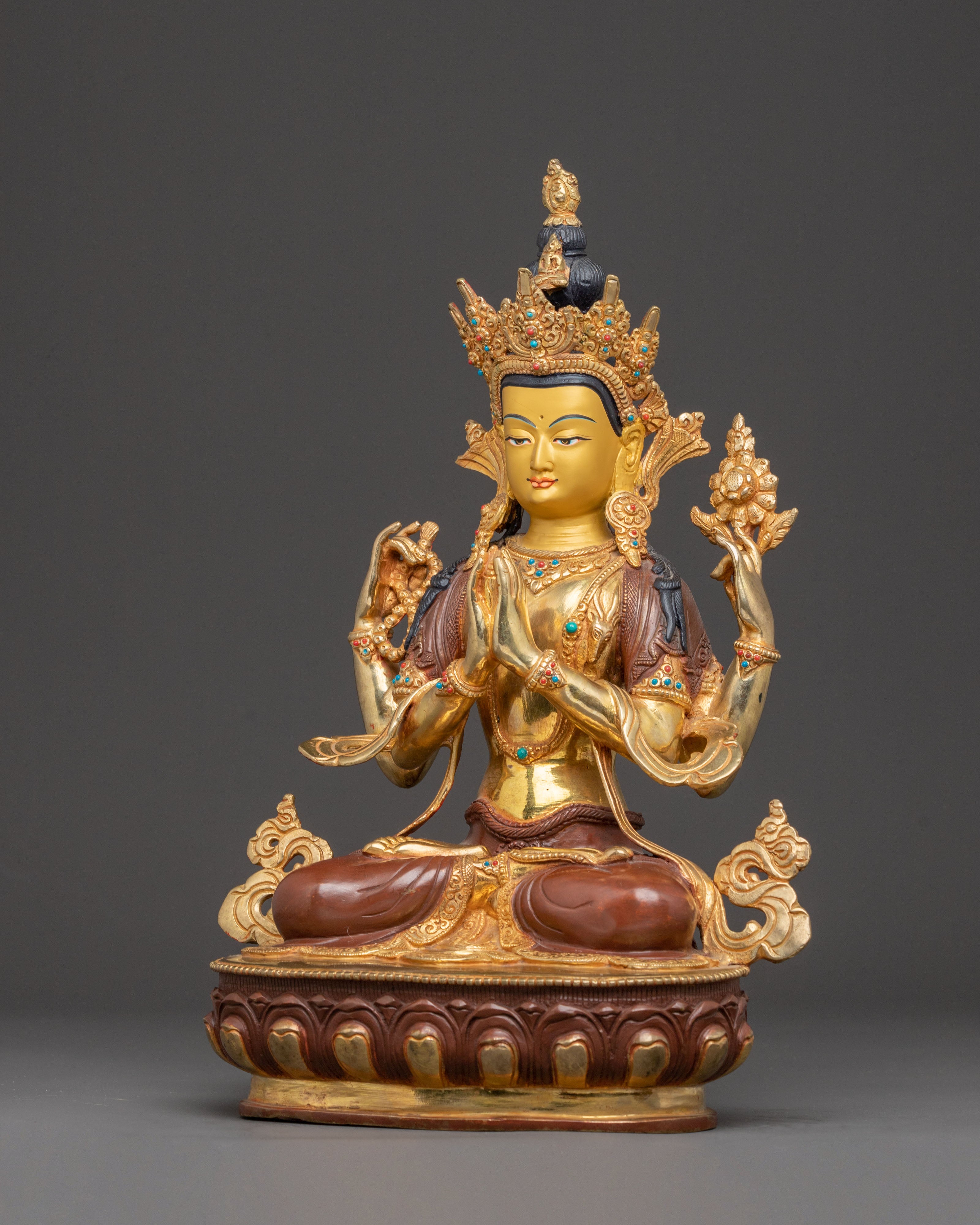 Golden Statue Set of Buddha Dharma and Sangha | Buddhist Spiritual Decor