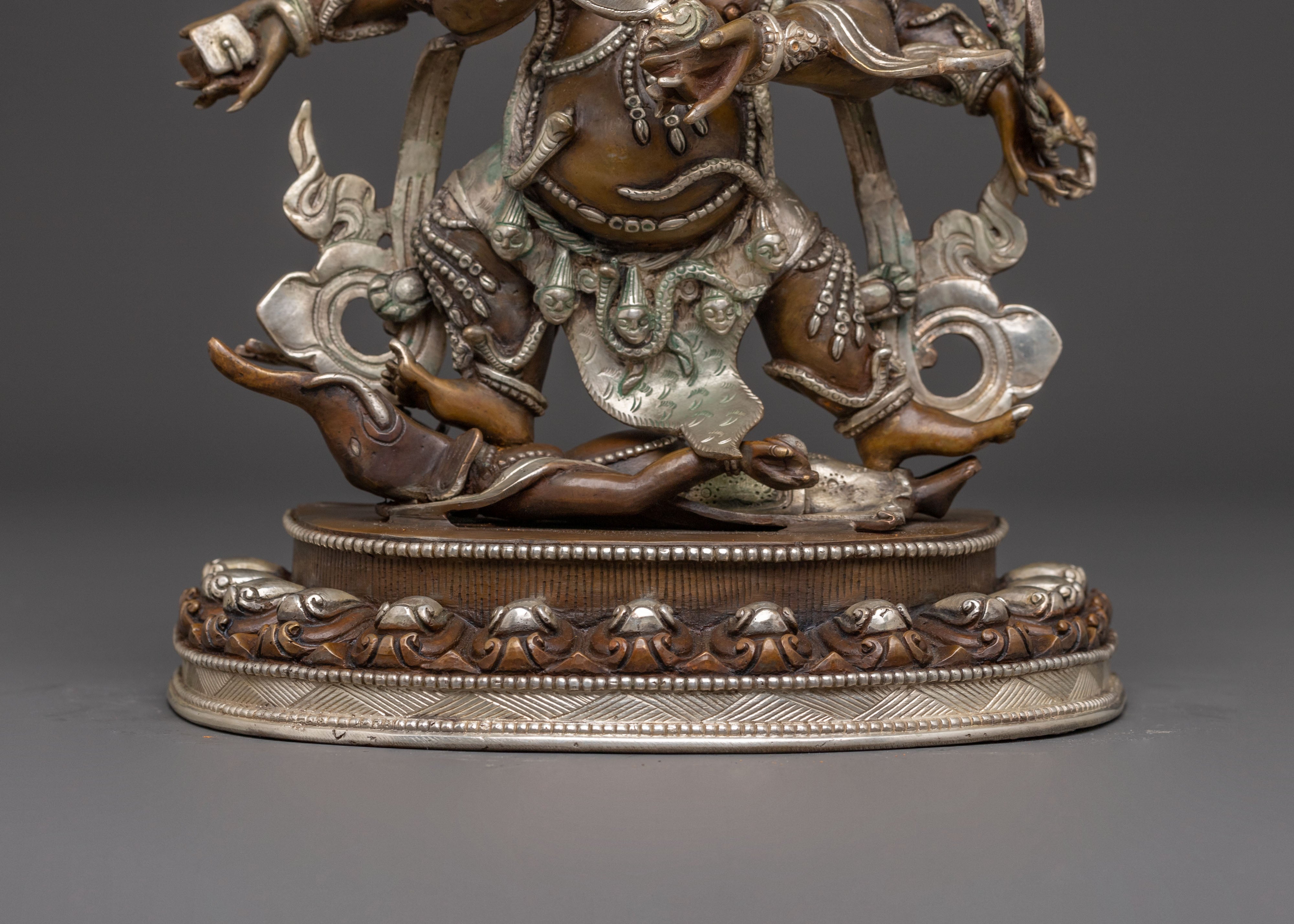 Handcrafted Six-Armed Mahakala Oxidized Statue | Protector of Dharma