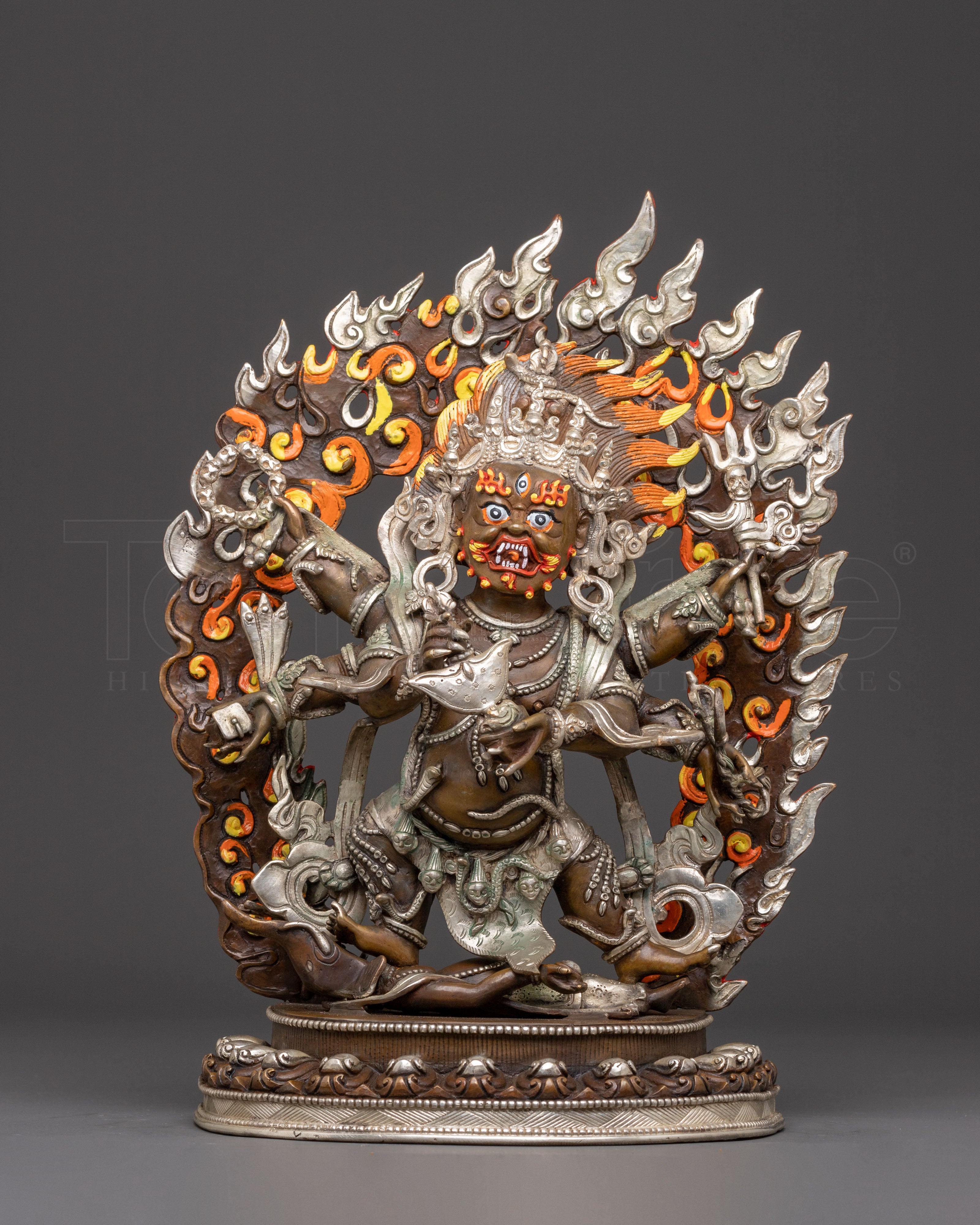 Handcrafted Six-Armed Mahakala Oxidized Statue | Protector of Dharma