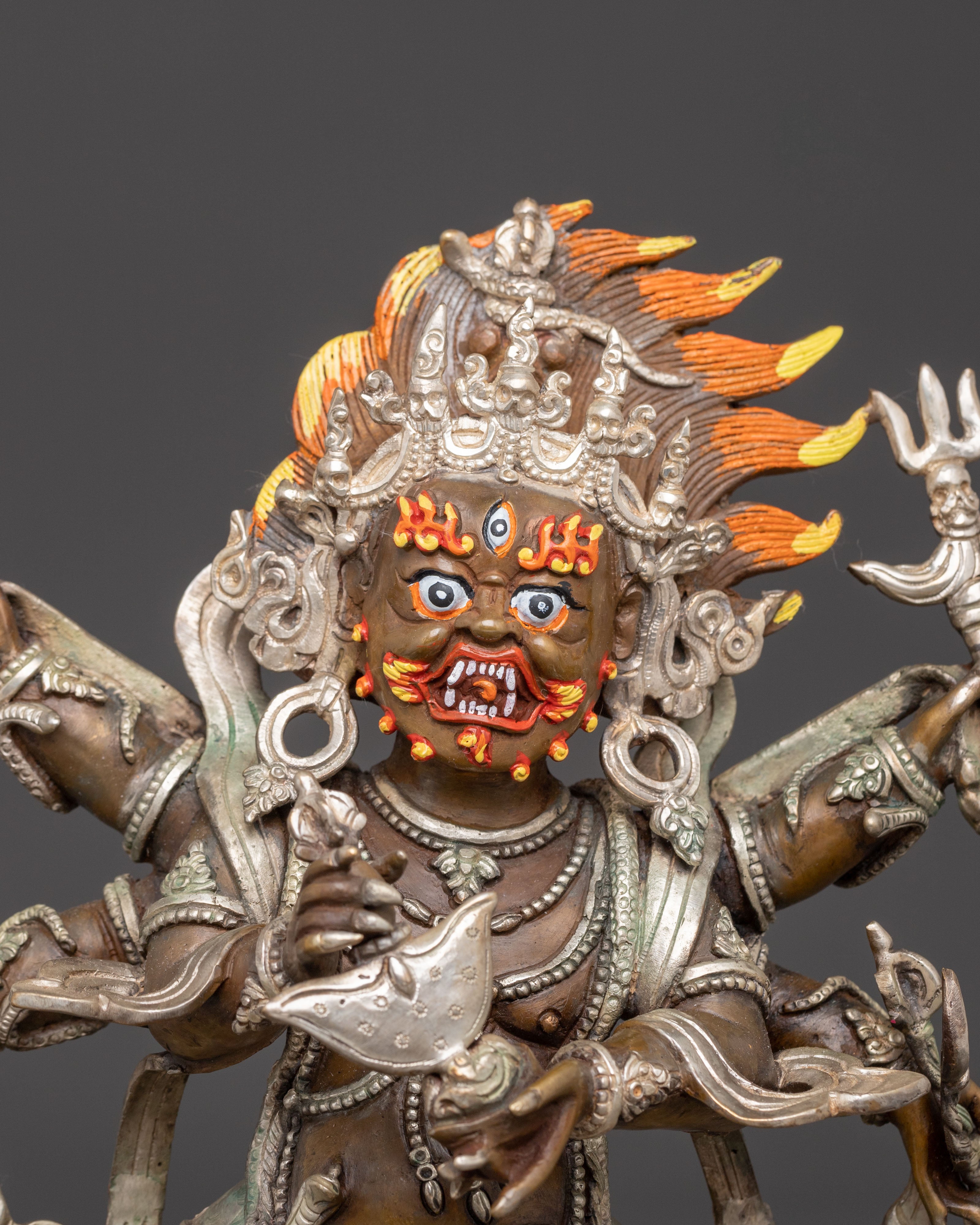 Handcrafted Six-Armed Mahakala Oxidized Statue | Protector of Dharma