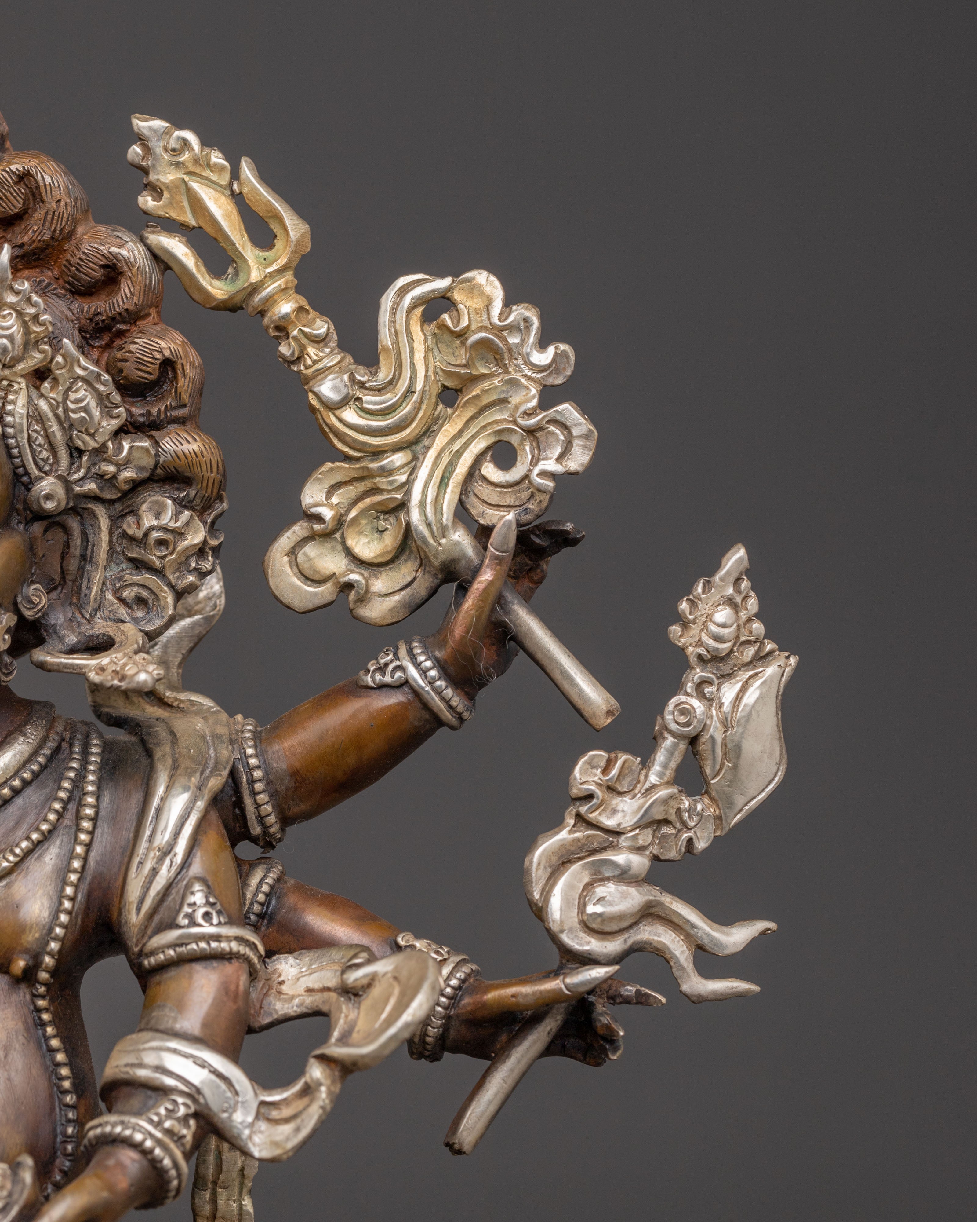 Handmade White Mahakala Oxidized Copper Statue – Guardian of Abundance