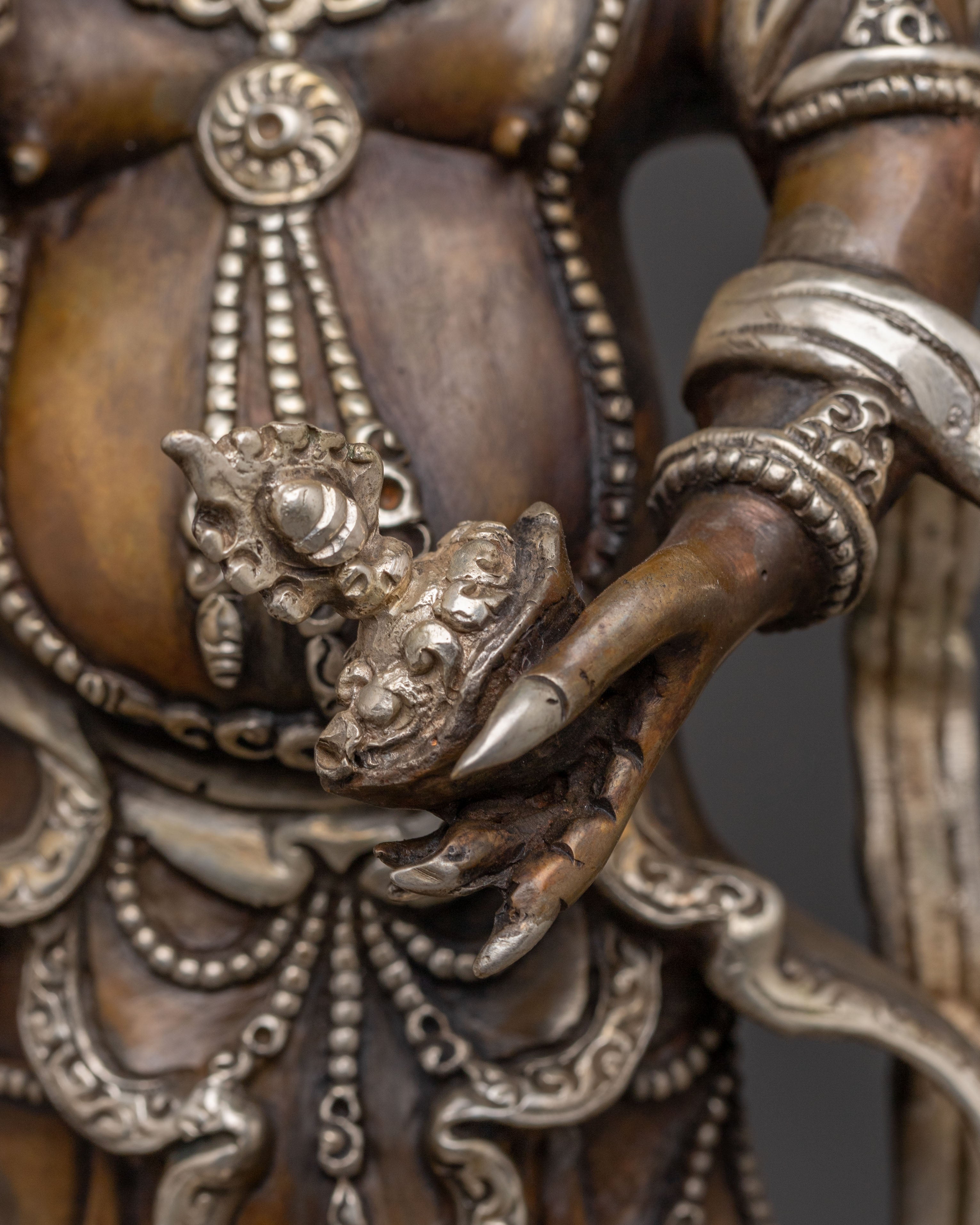 Handmade White Mahakala Oxidized Copper Statue – Guardian of Abundance