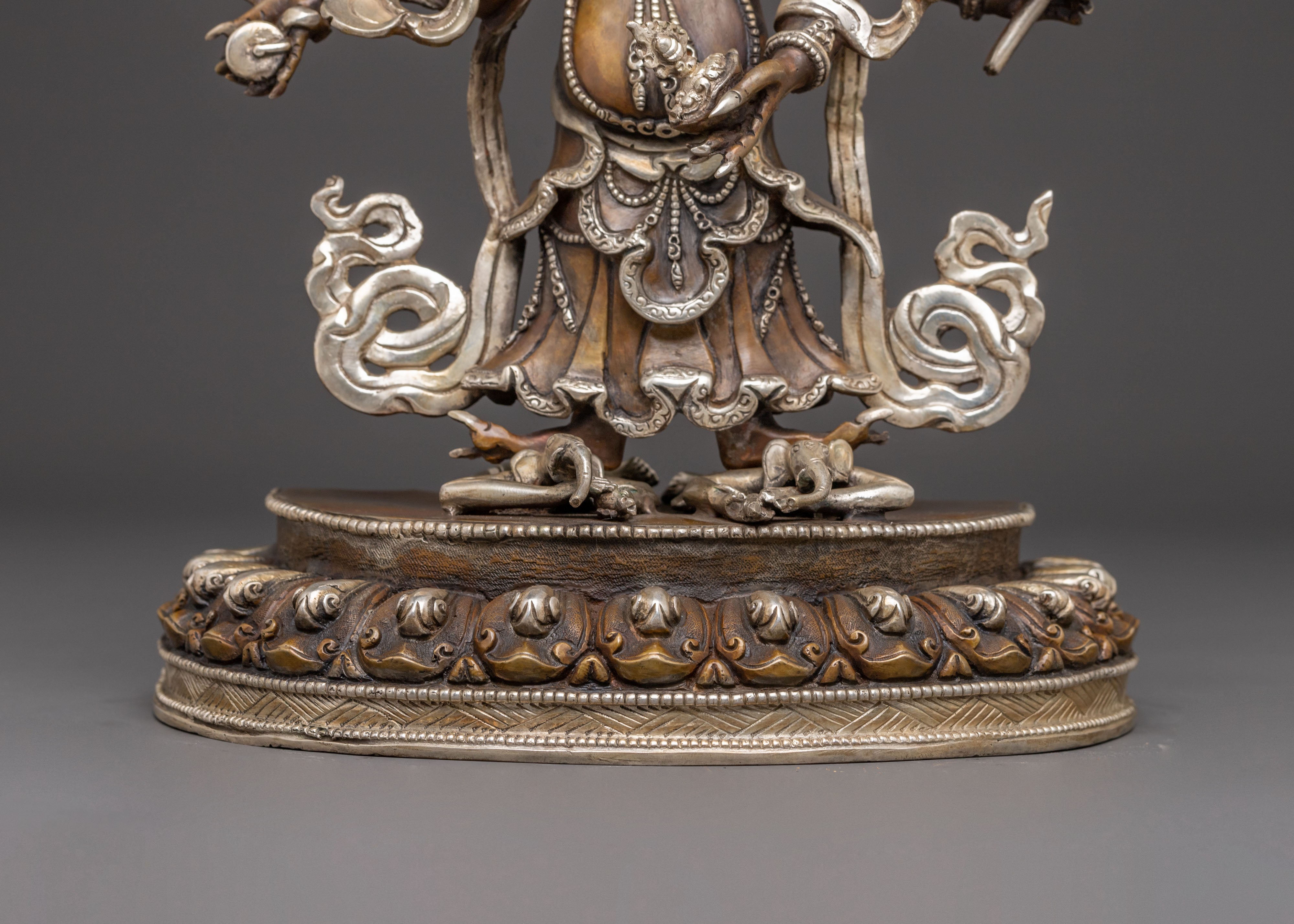 Handmade White Mahakala Oxidized Copper Statue – Guardian of Abundance