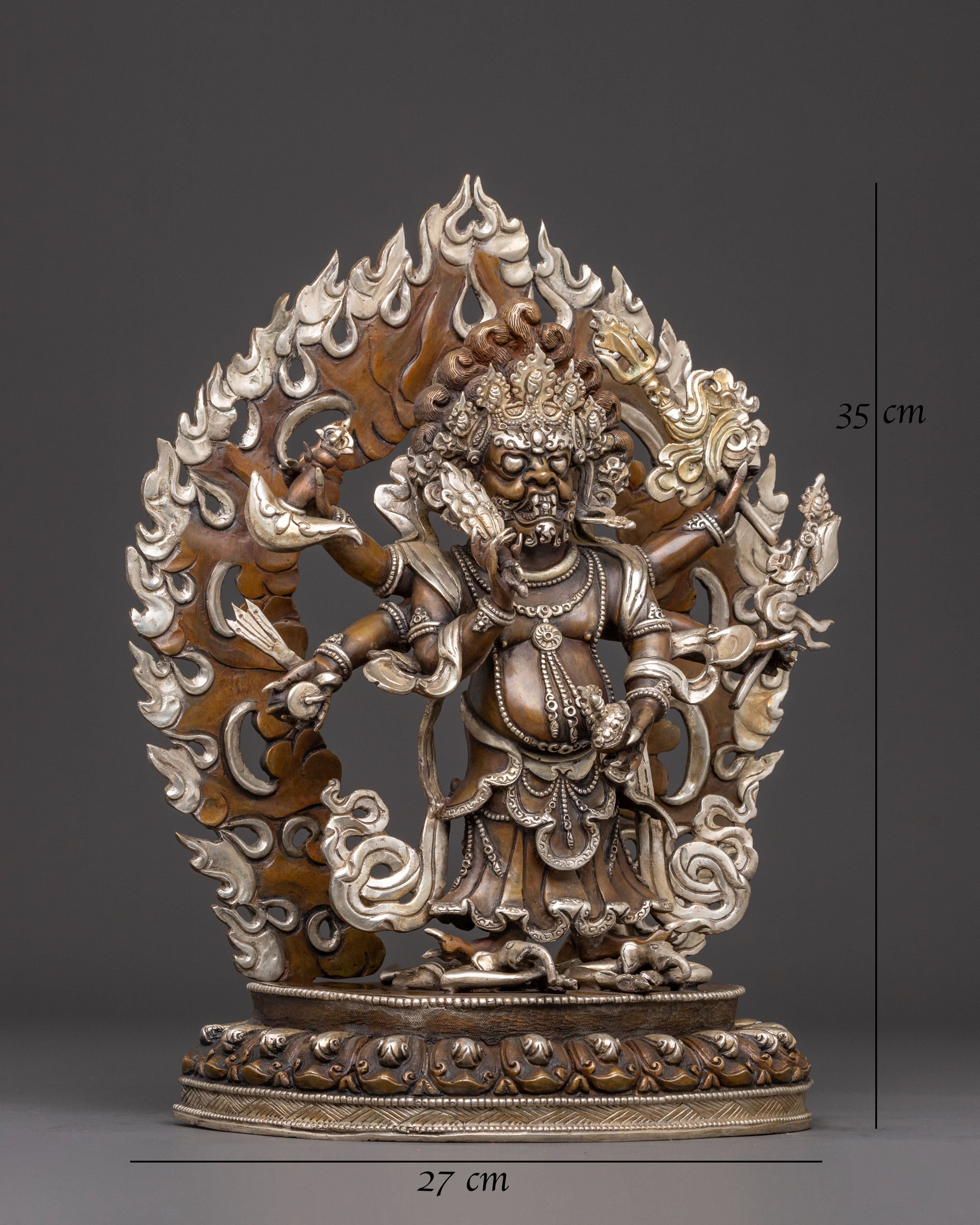 Handmade White Mahakala Oxidized Copper Statue – Guardian of Abundance