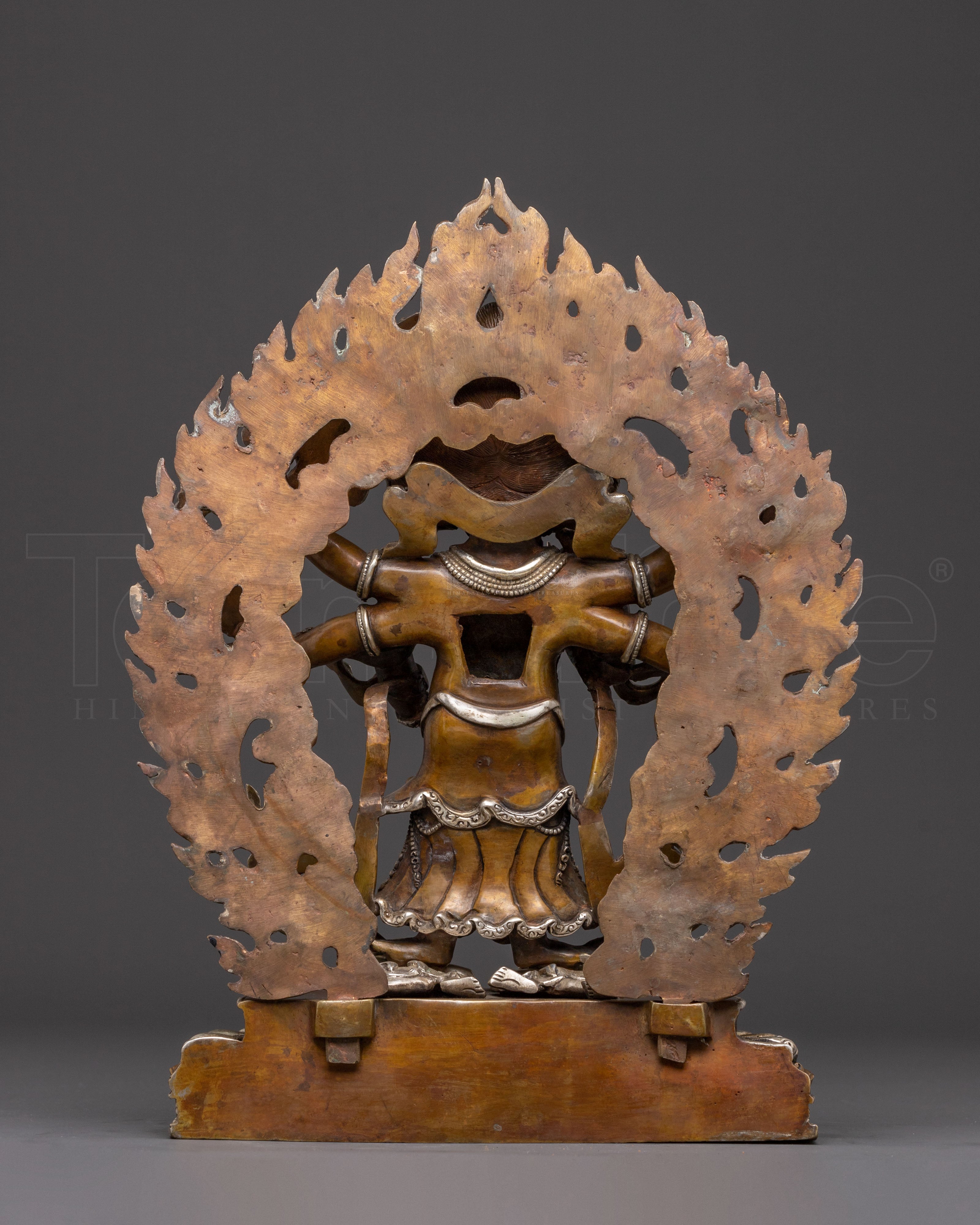Handmade White Mahakala Oxidized Copper Statue – Guardian of Abundance