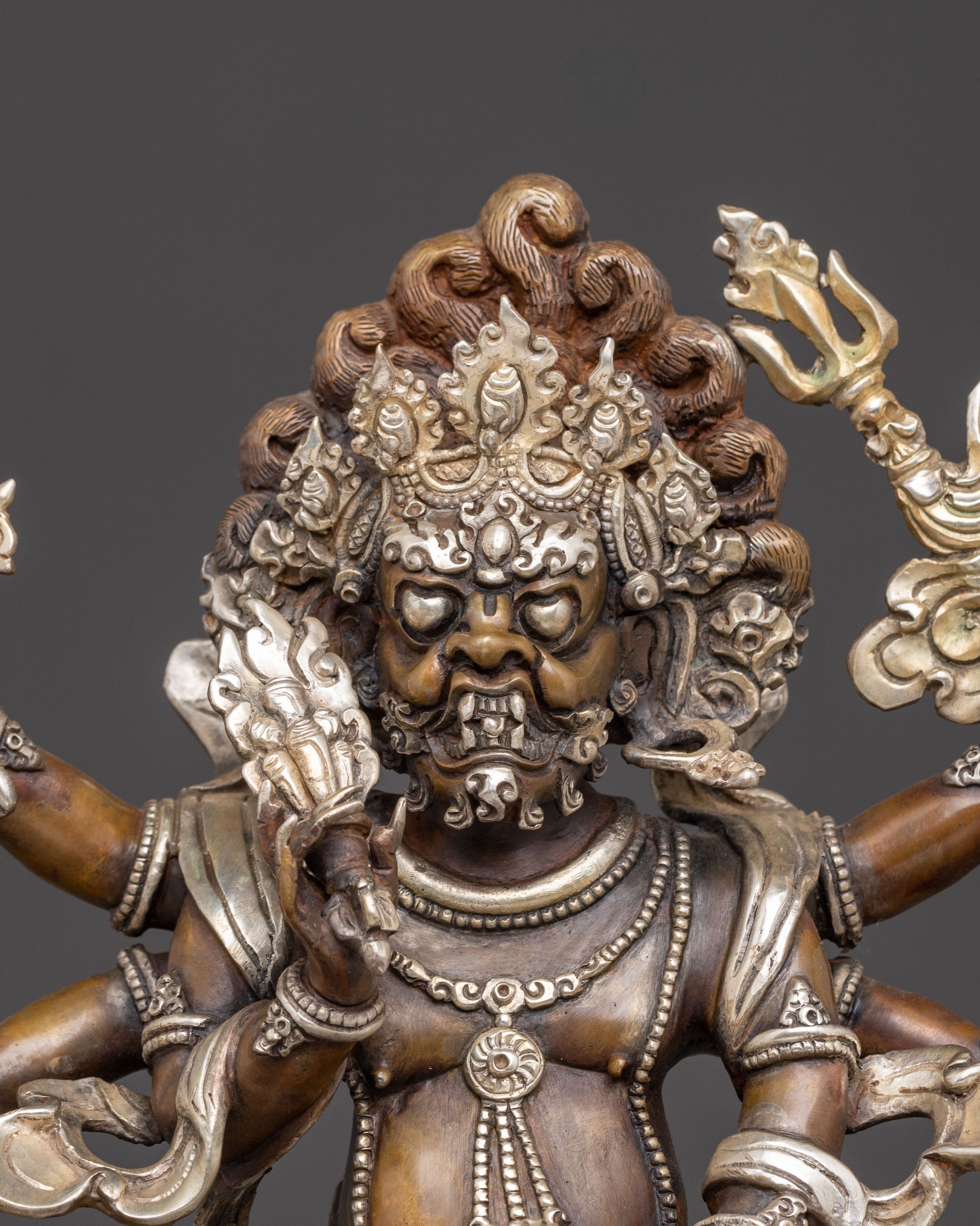 Handmade White Mahakala Oxidized Copper Statue – Guardian of Abundance
