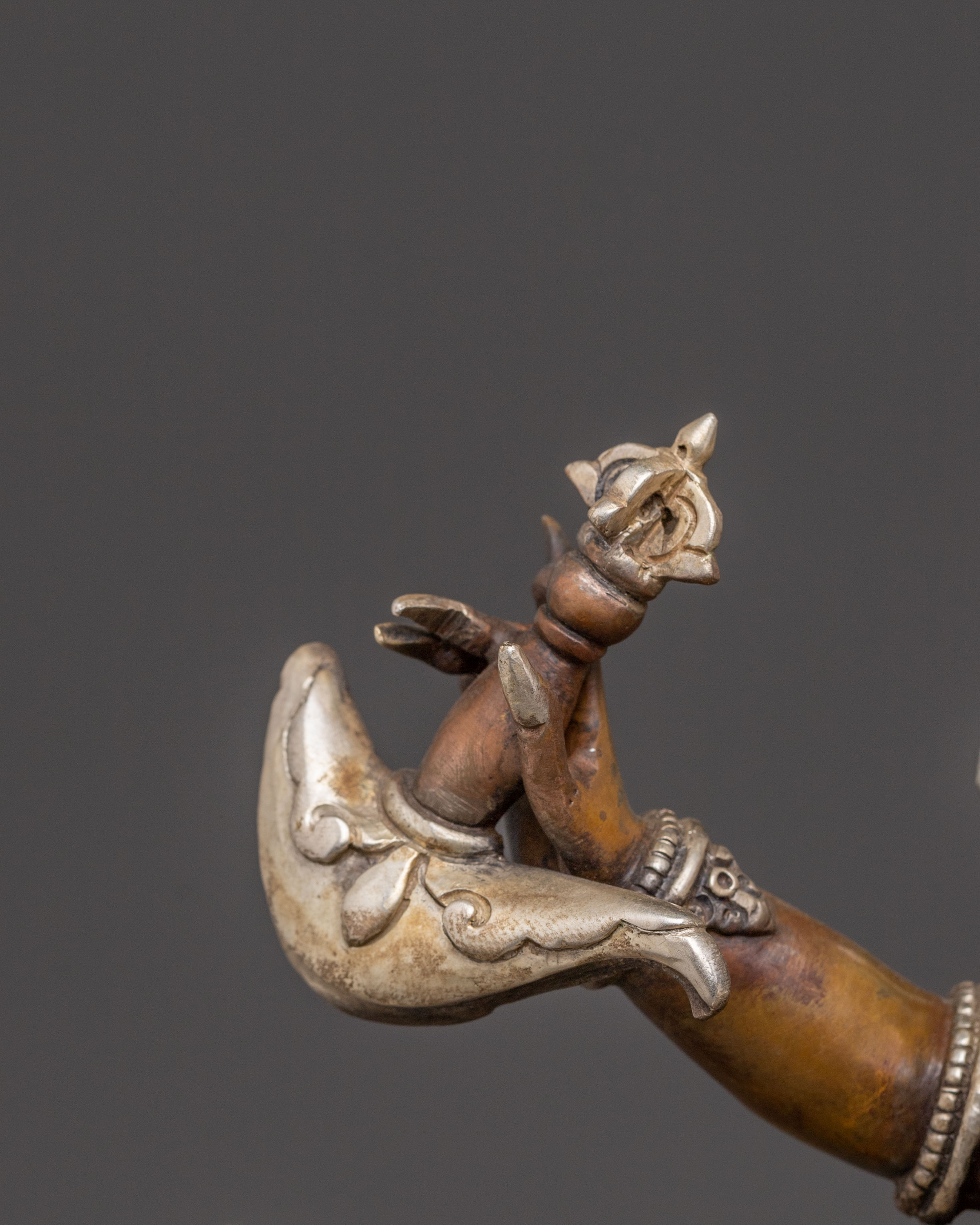 Handmade White Mahakala Oxidized Copper Statue – Guardian of Abundance