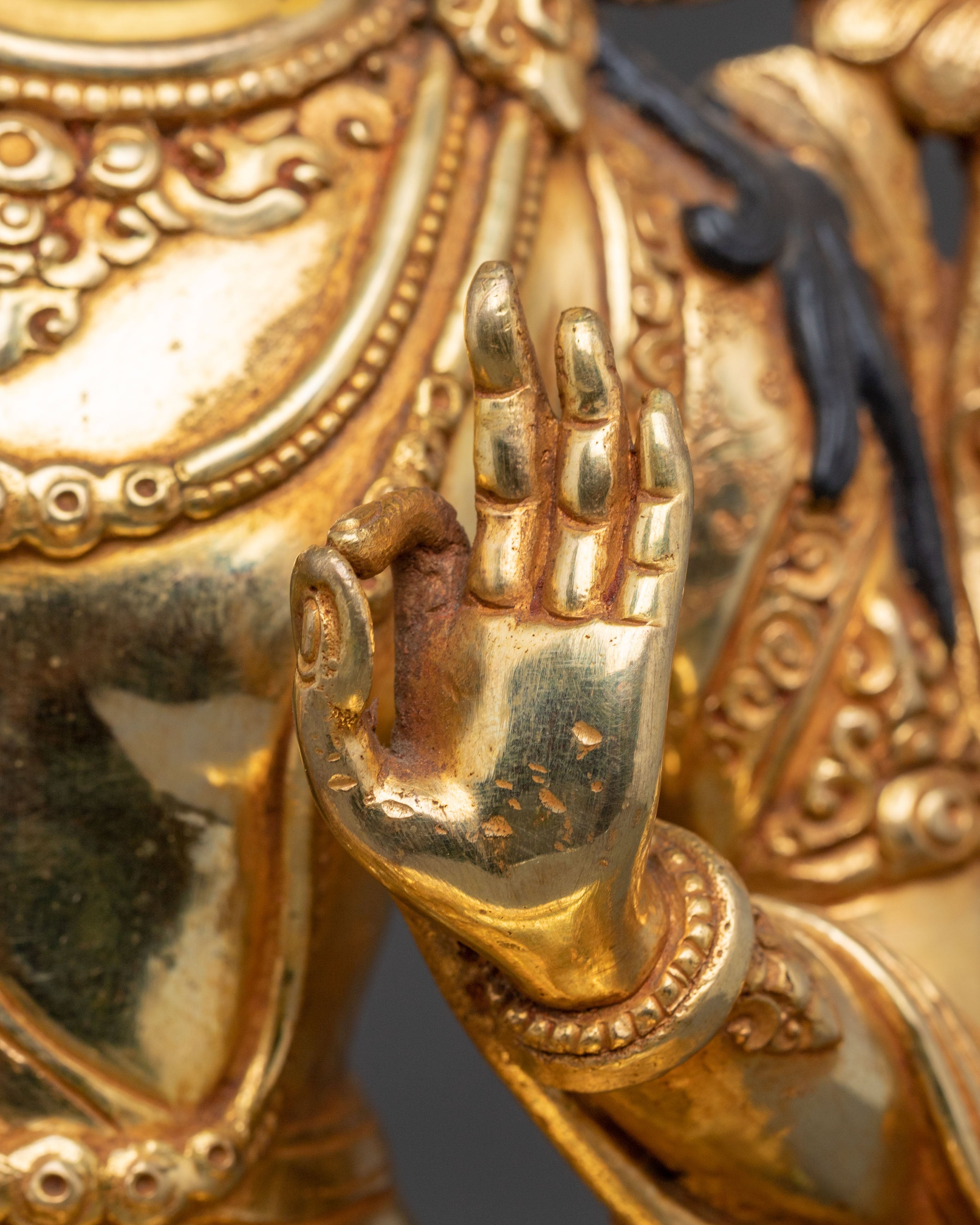 Handmade Manjushri Buddhist Statue: 24K Gold Gilded