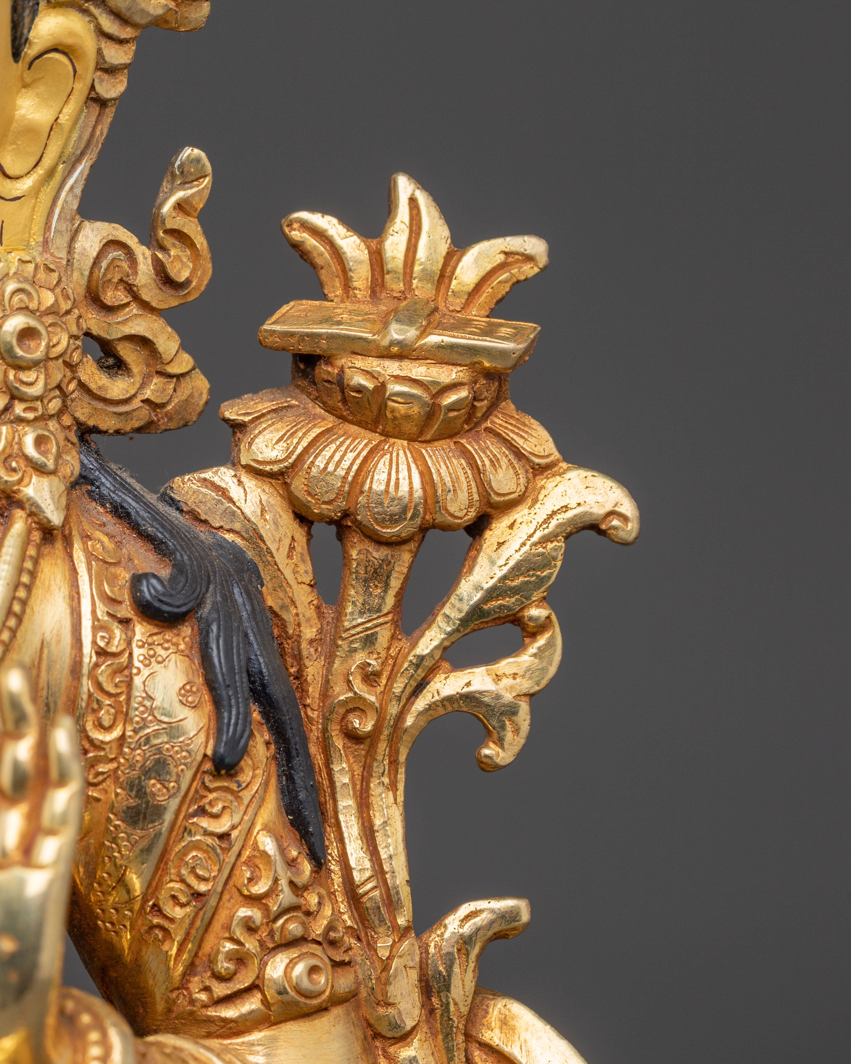 Handmade Manjushri Buddhist Statue: 24K Gold Gilded