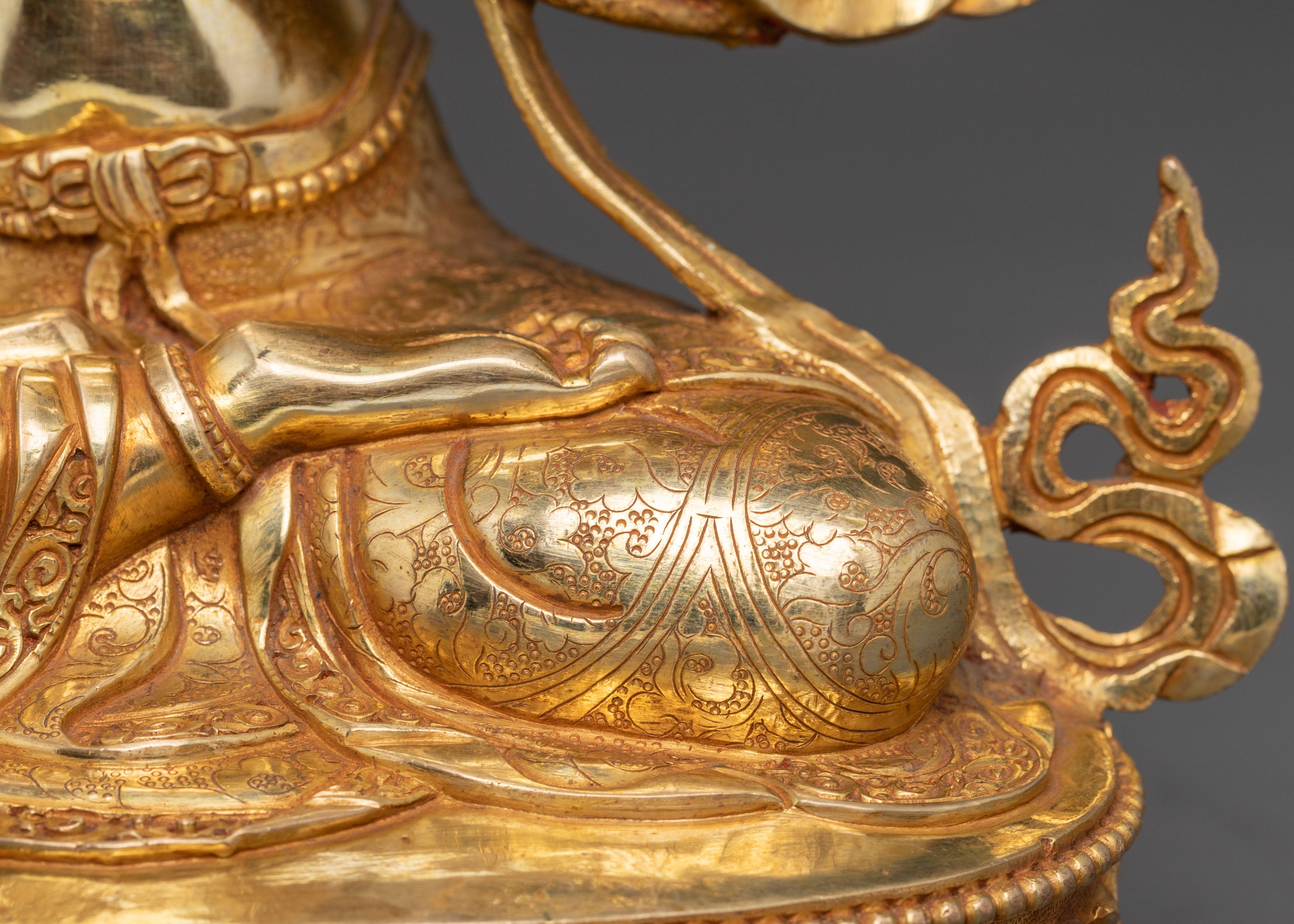 Handmade Manjushri Buddhist Statue: 24K Gold Gilded