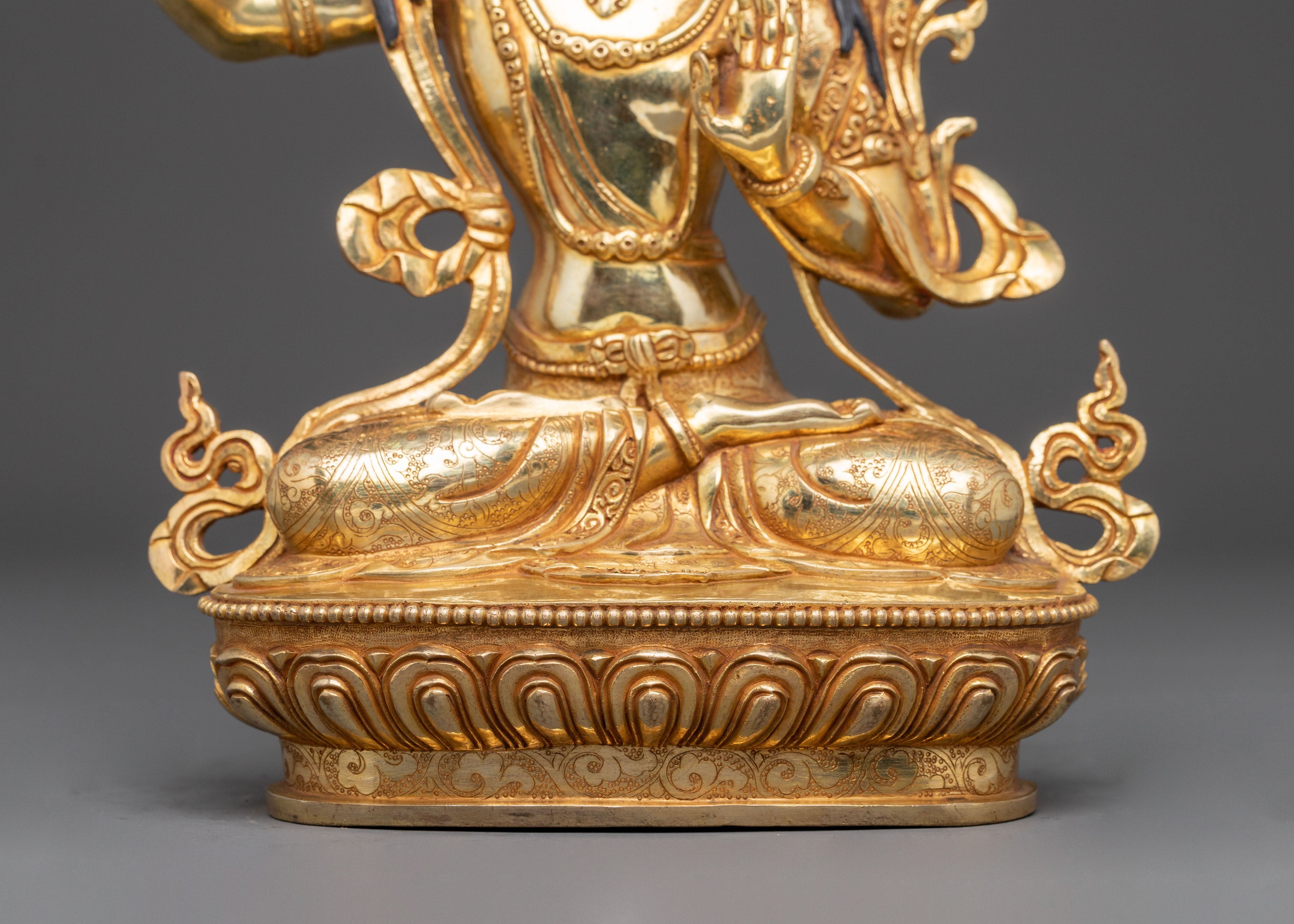 Handmade Manjushri Buddhist Statue: 24K Gold Gilded